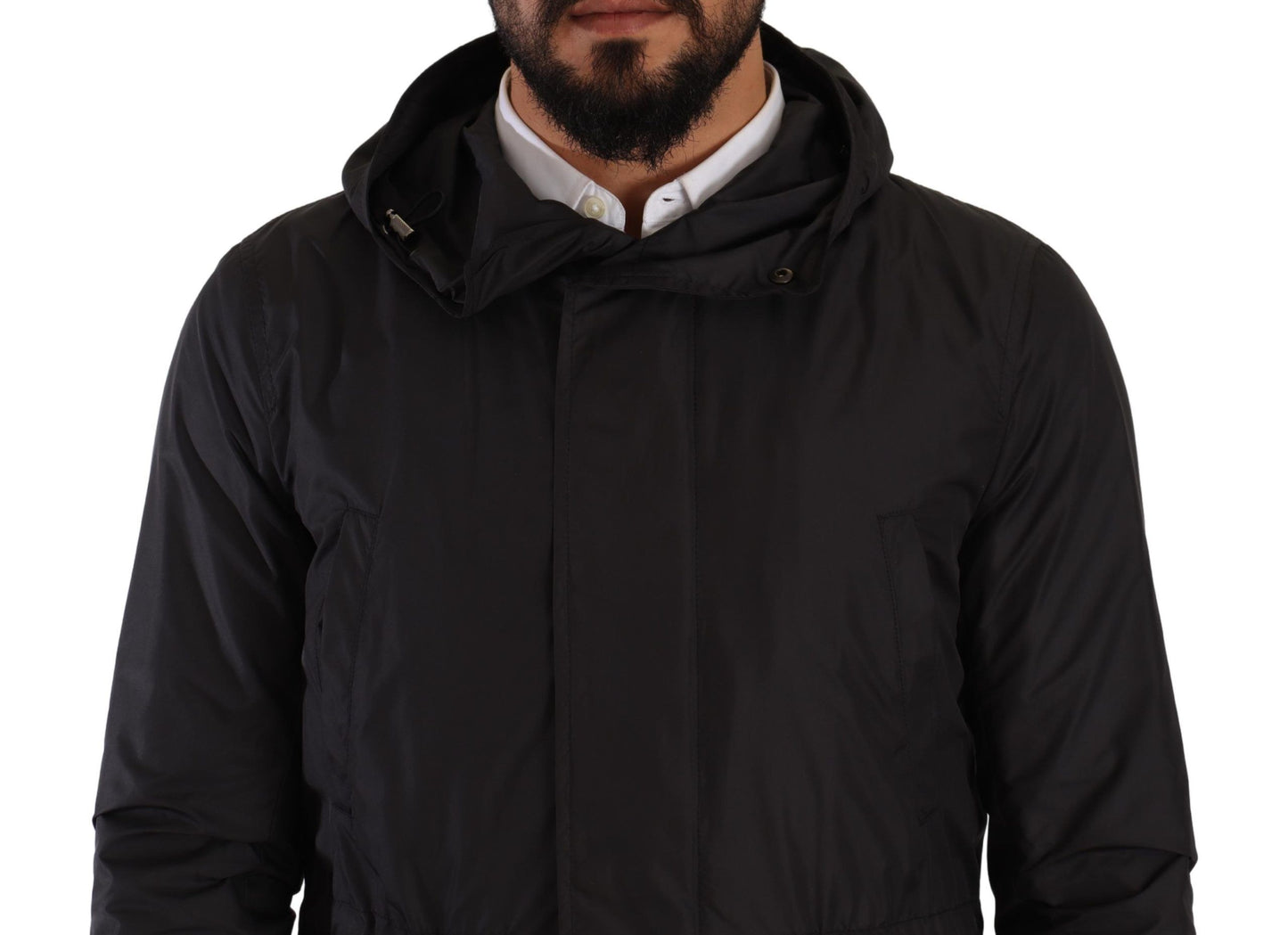 Schwarzer Polyester Parka Mantel mit Kapuze Jacke