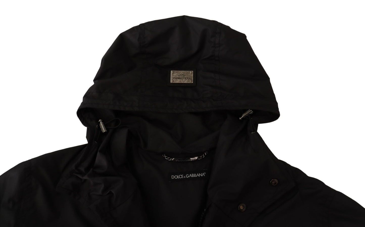Schwarzer Polyester Parka Mantel mit Kapuze Jacke