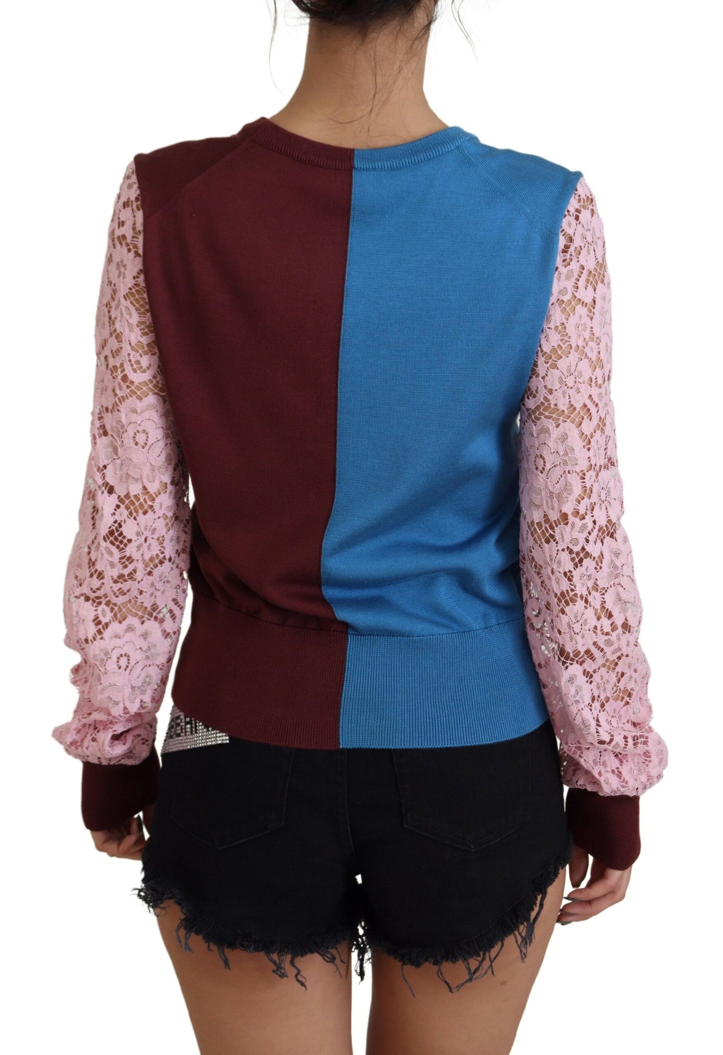 Multicolor Rundhals-Pullover mit Spitze