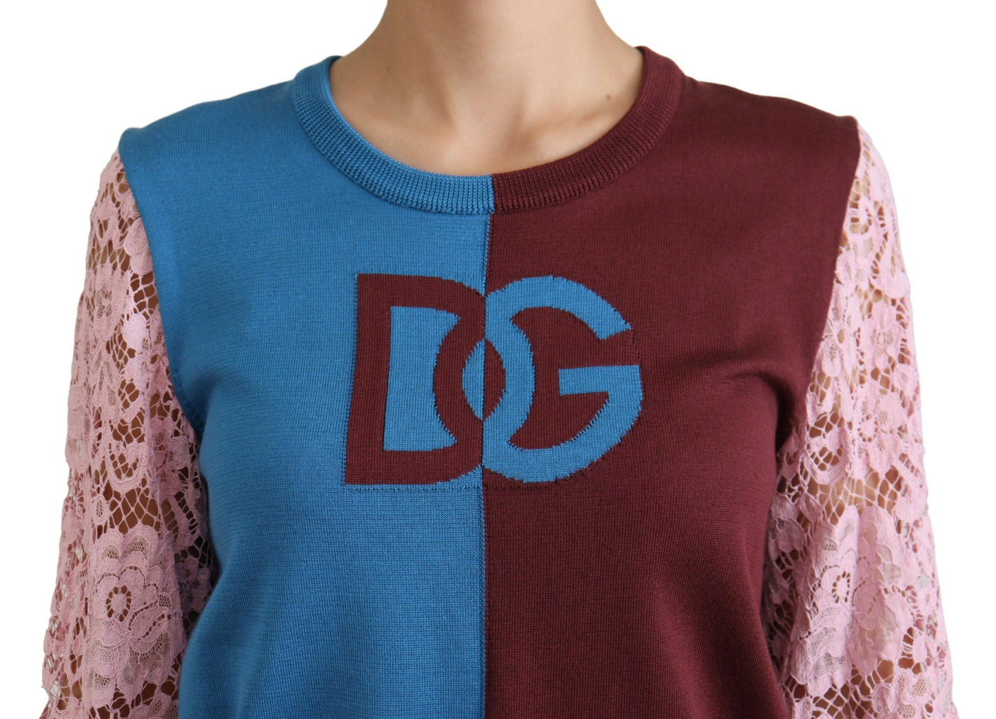 Multicolor Rundhals-Pullover mit Spitze