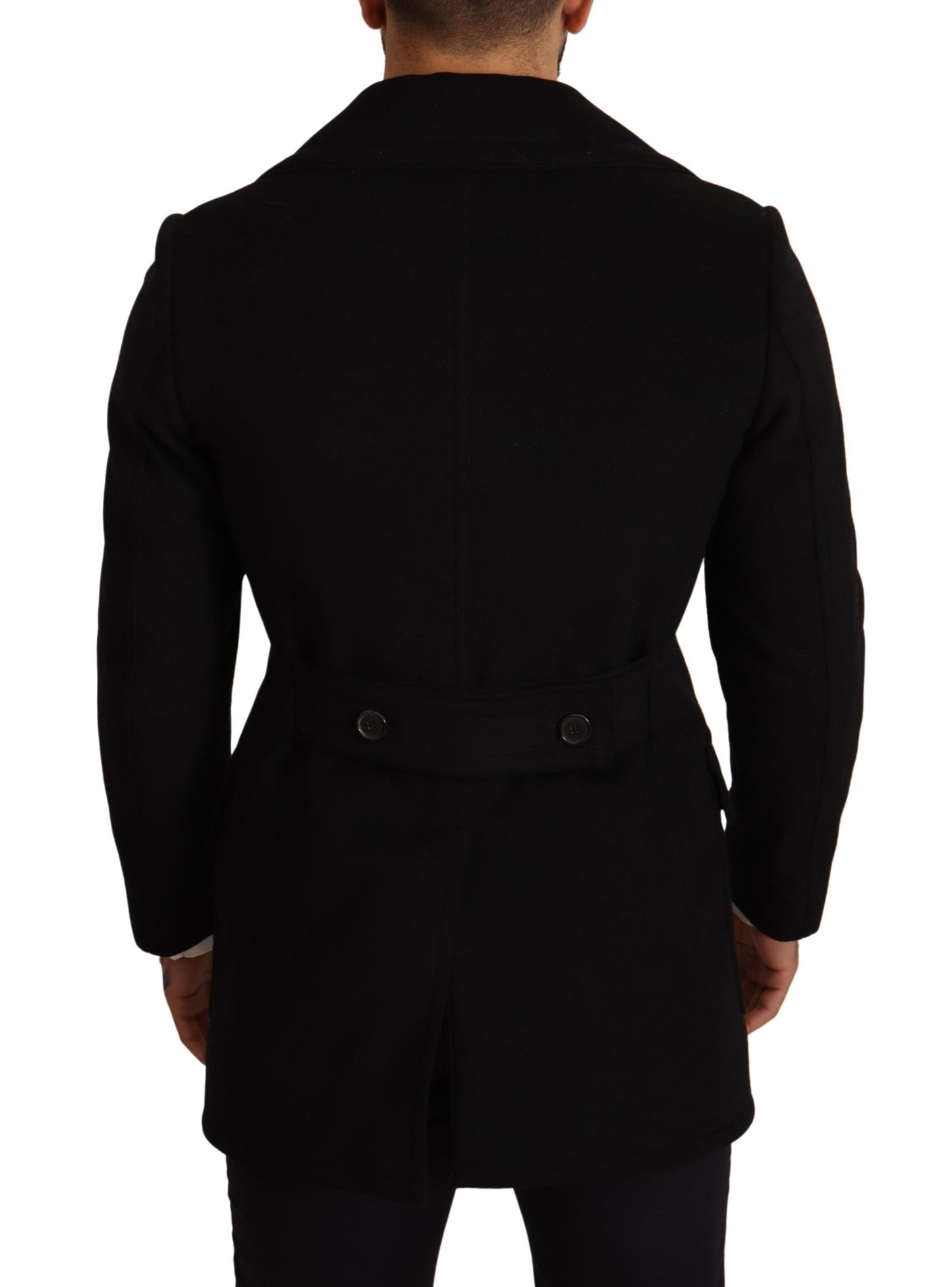 Schwarze Wolle Herren Trench Peacoat Jacke