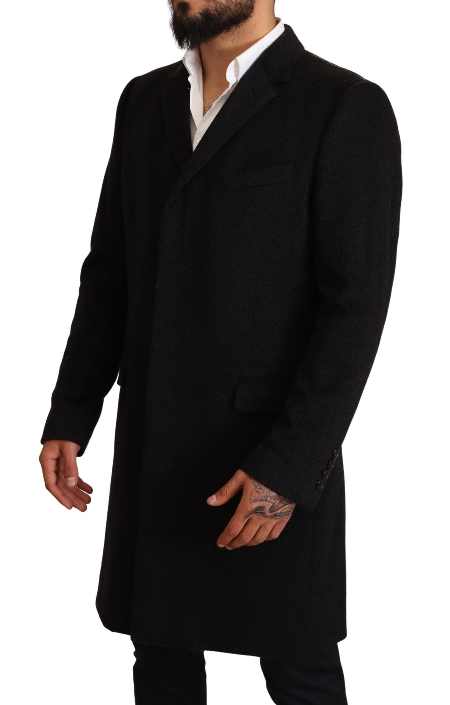 Grauer langer Kaschmirmantel Jacke