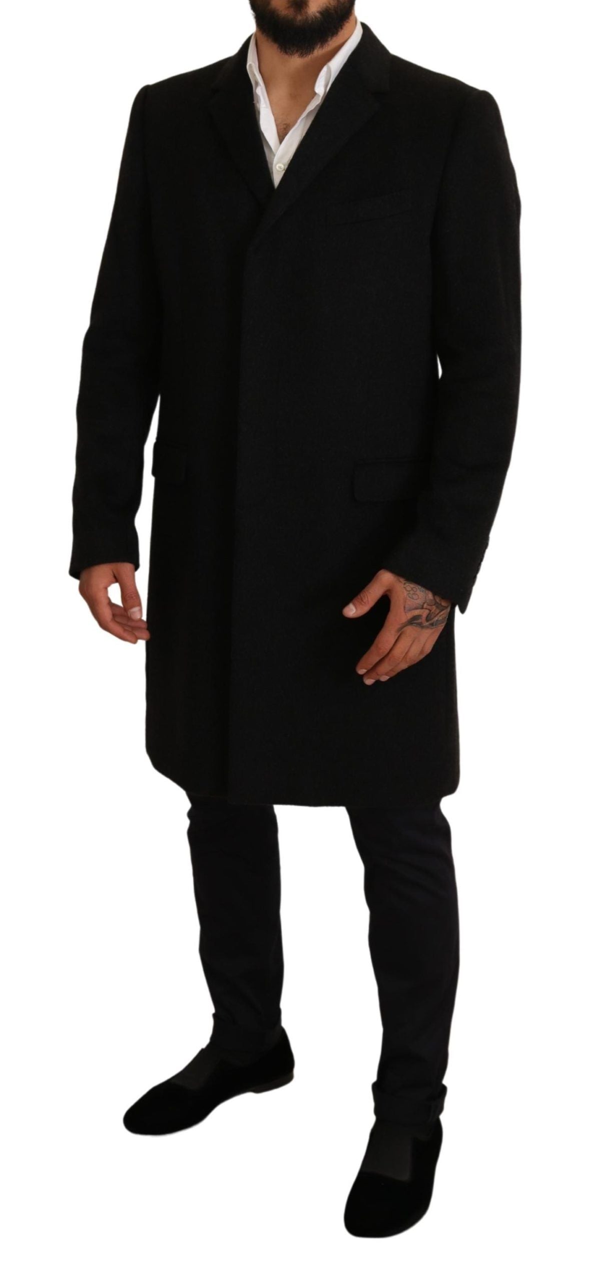 Grauer langer Kaschmirmantel Jacke