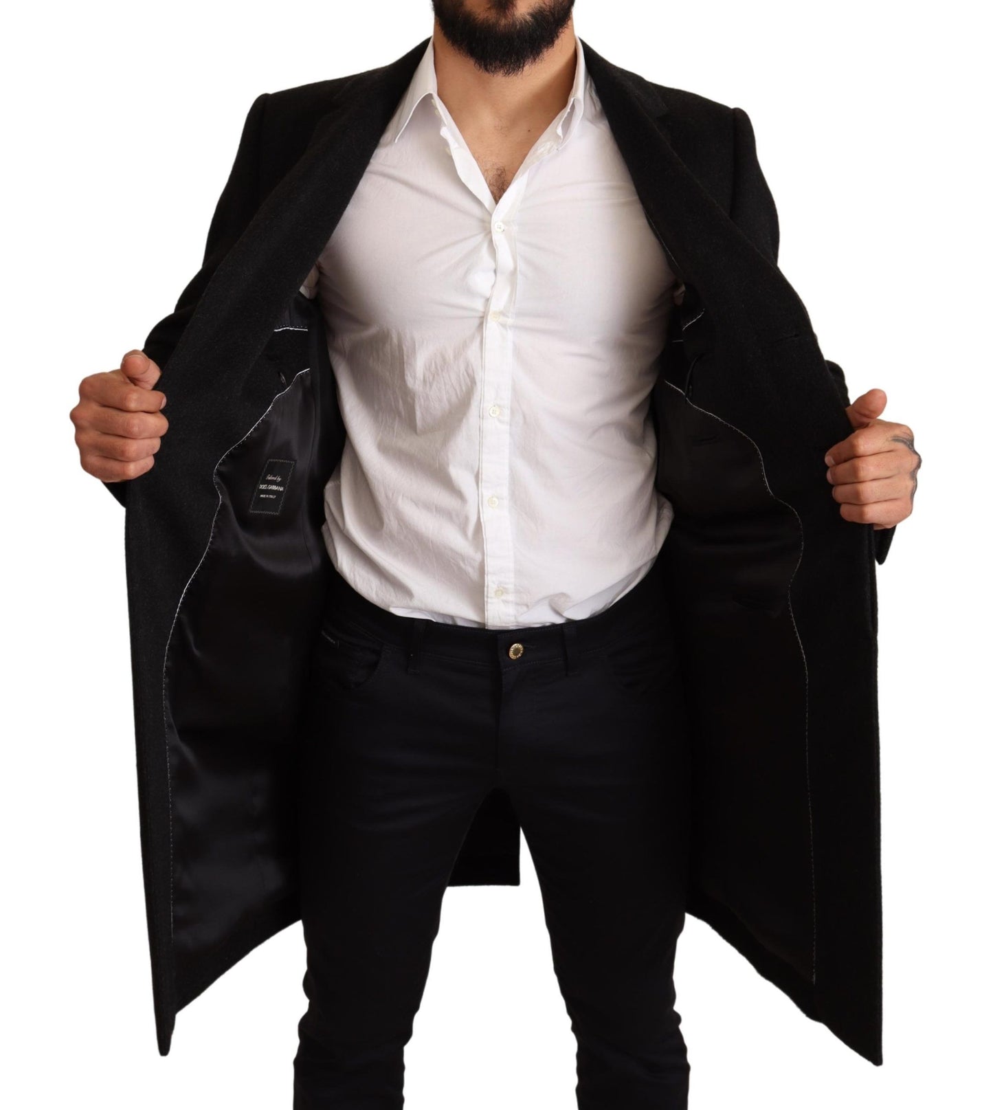 Grauer langer Kaschmirmantel Jacke
