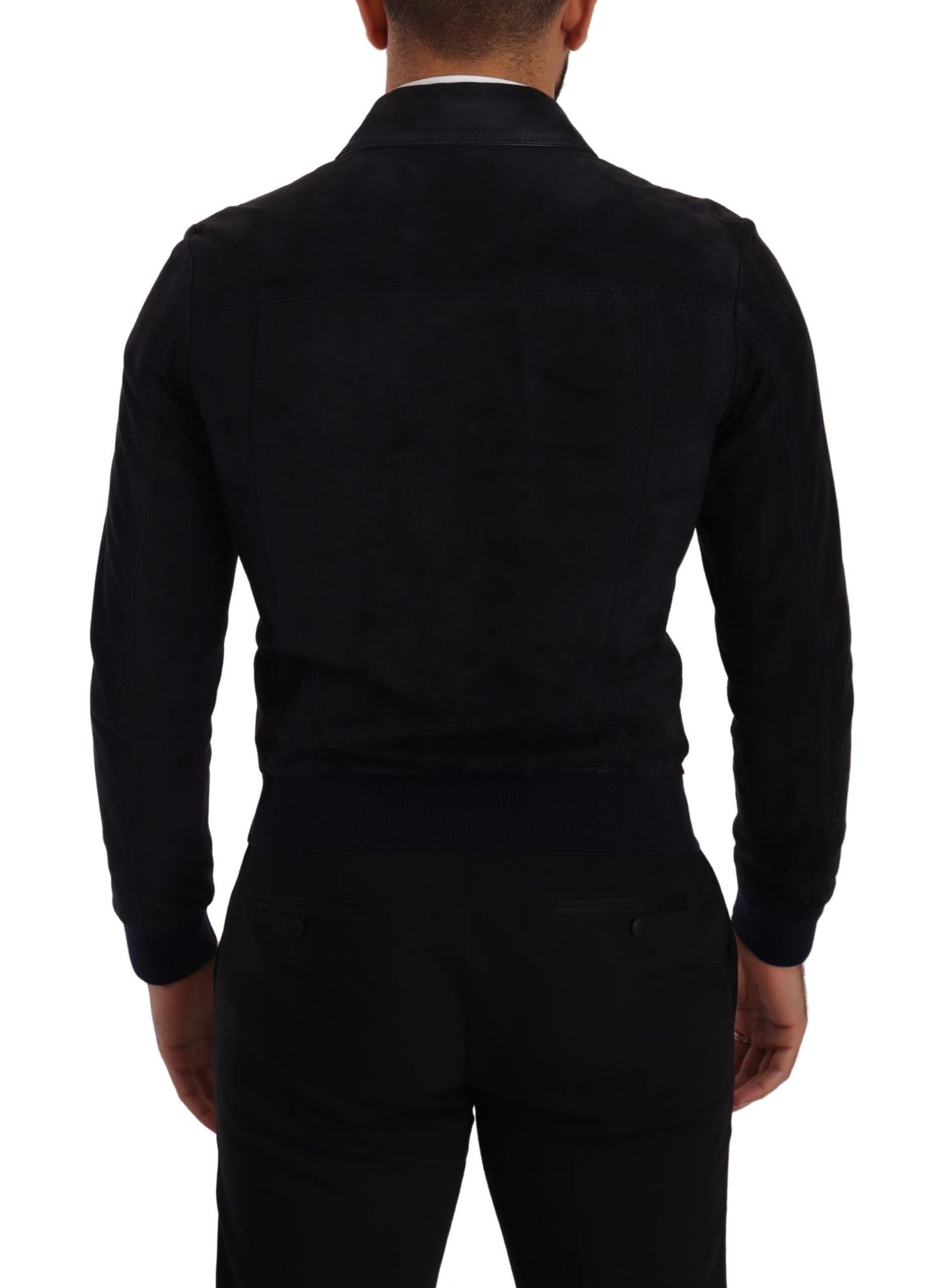 Blaue Wildleder-Lammfell-Ledermanteljacke