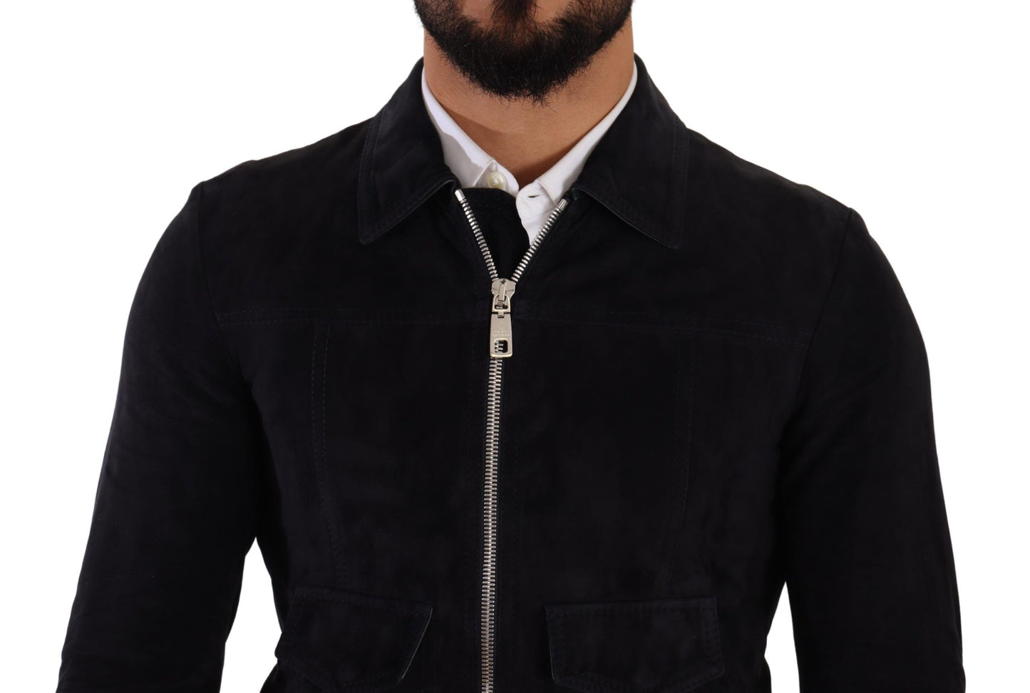 Blaue Wildleder-Lammfell-Ledermanteljacke