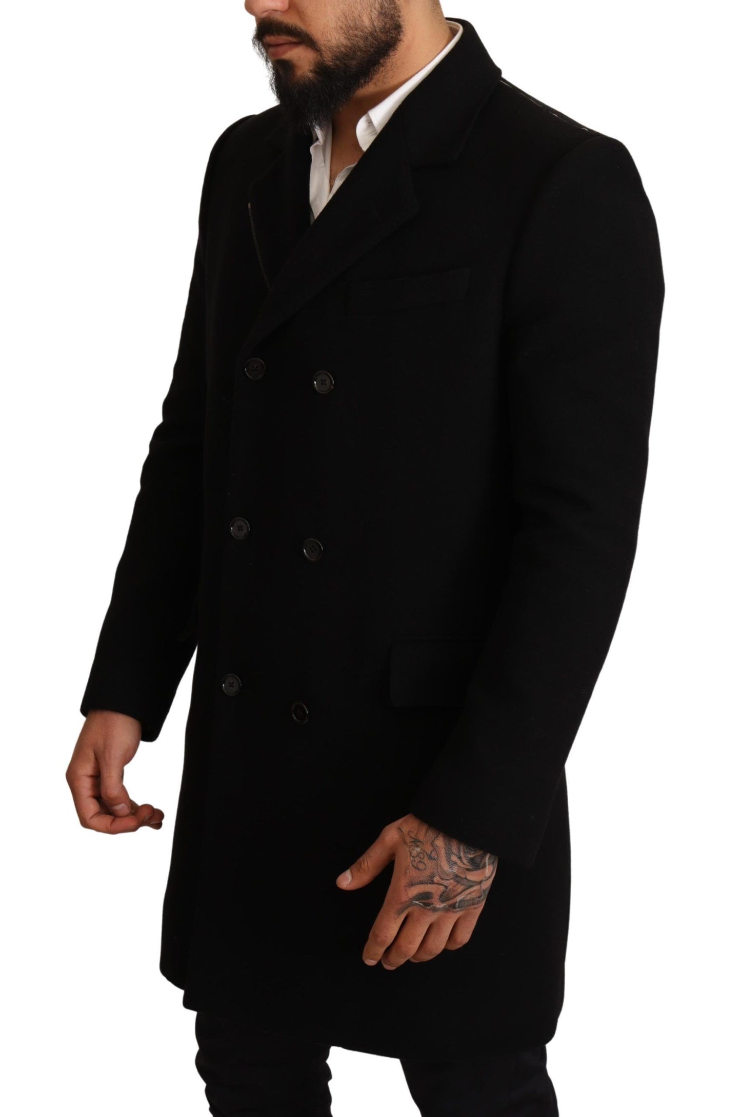 Schwarzer Wollmantel Double Breasted Coat Men