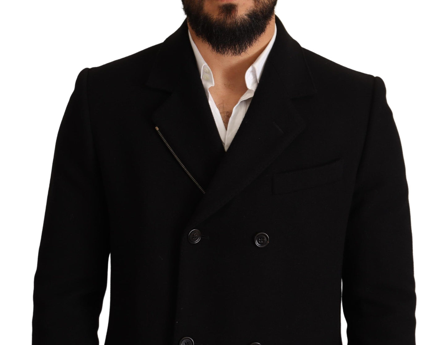 Schwarzer Wollmantel Double Breasted Coat Men