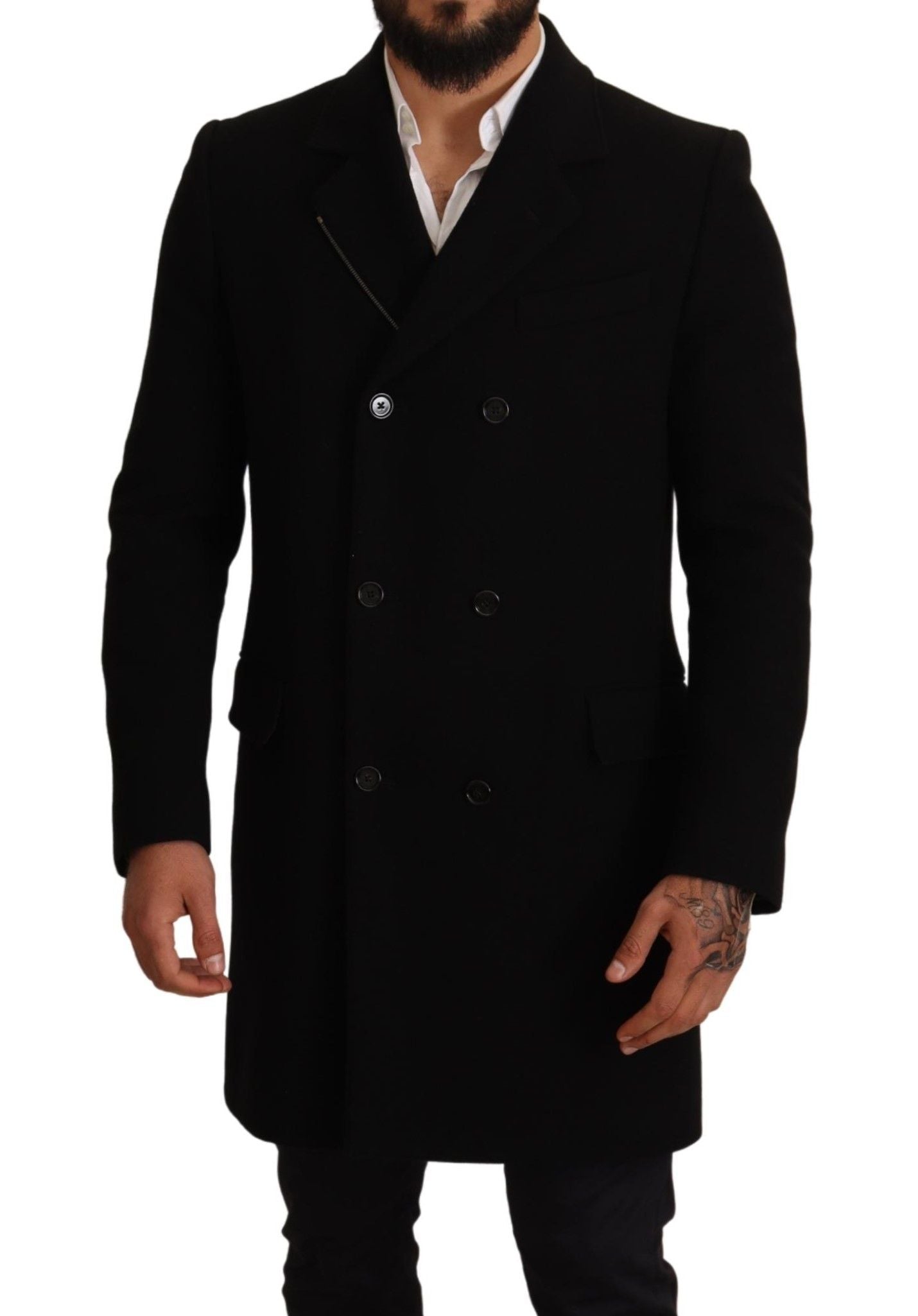 Schwarzer Wollmantel Double Breasted Coat Men