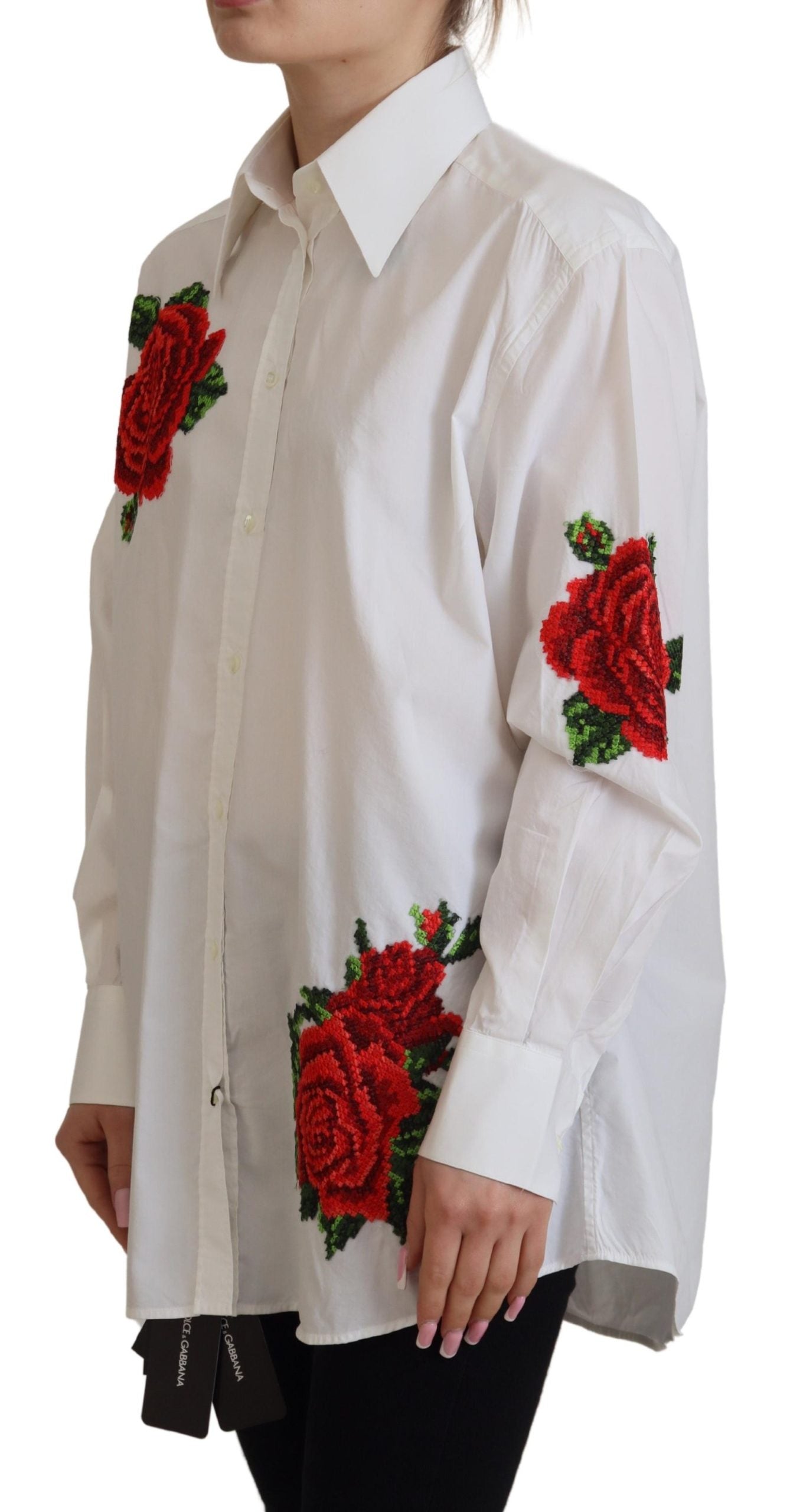 Weißes Baumwollshirt mit Blumenstickerei