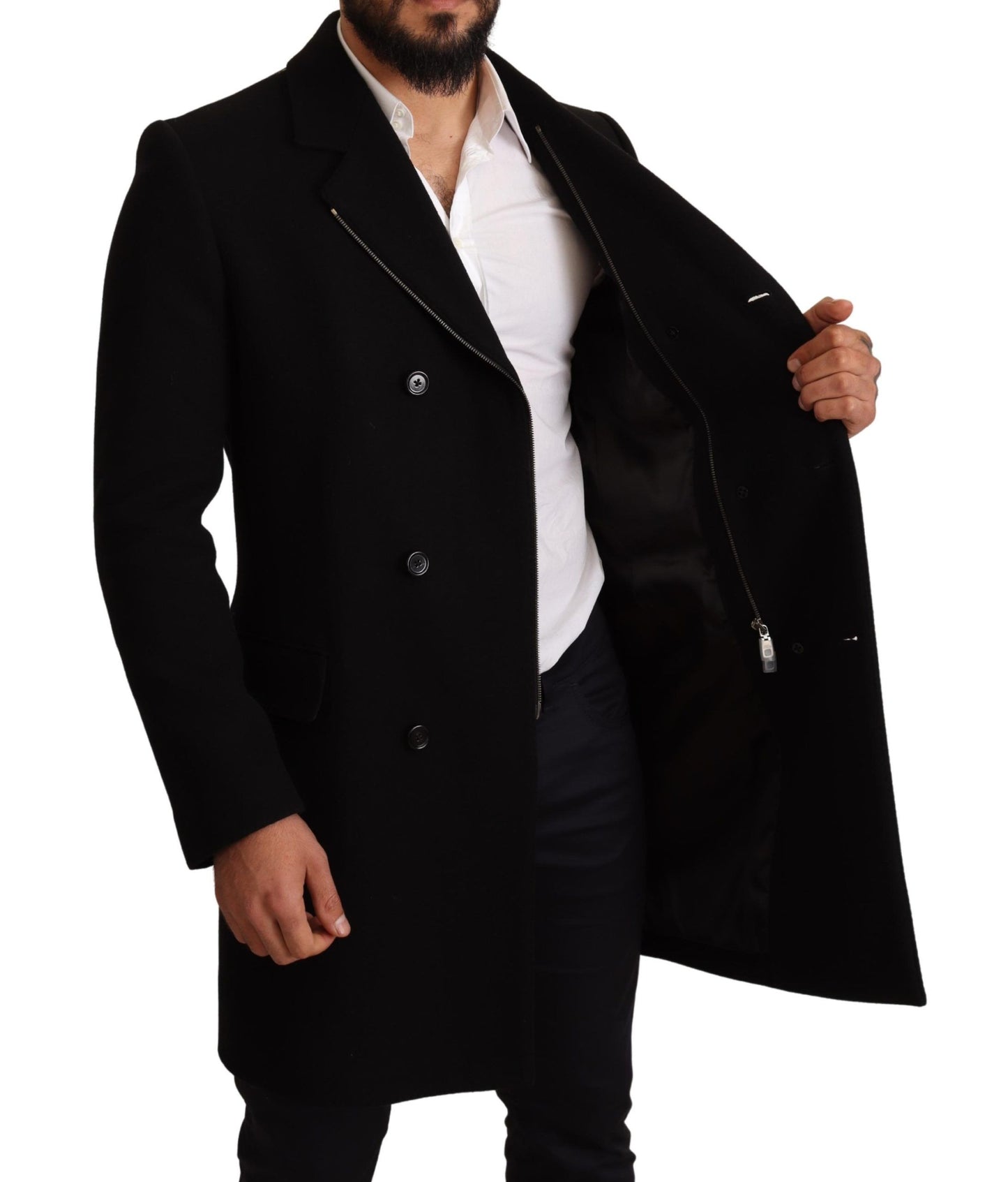 Schwarzer Wollmantel Double Breasted Coat Men