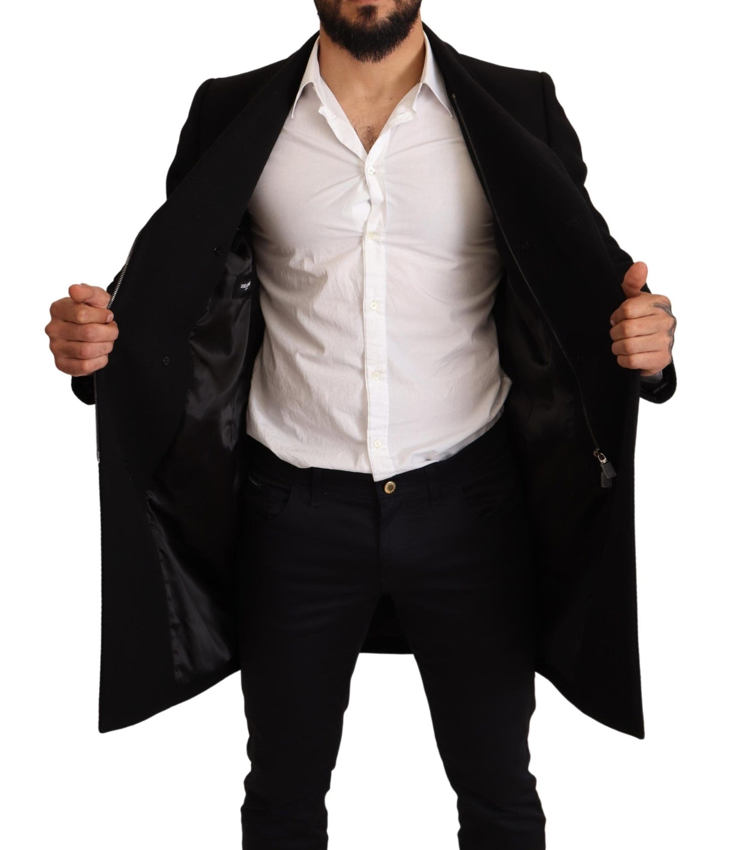 Schwarzer Wollmantel Double Breasted Coat Men