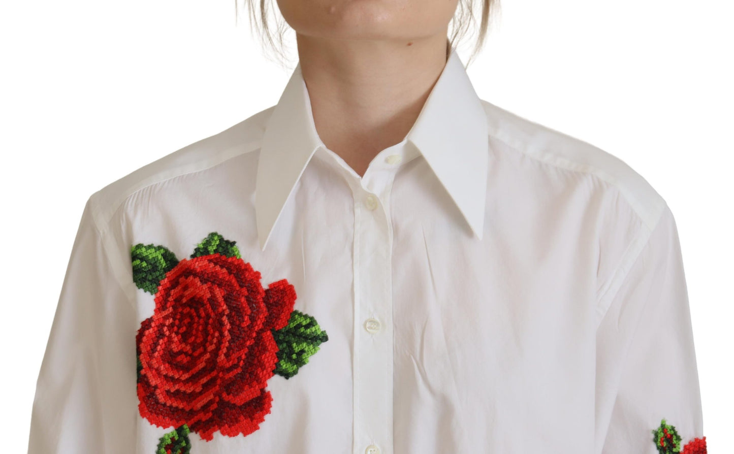 Weißes Baumwollshirt mit Blumenstickerei