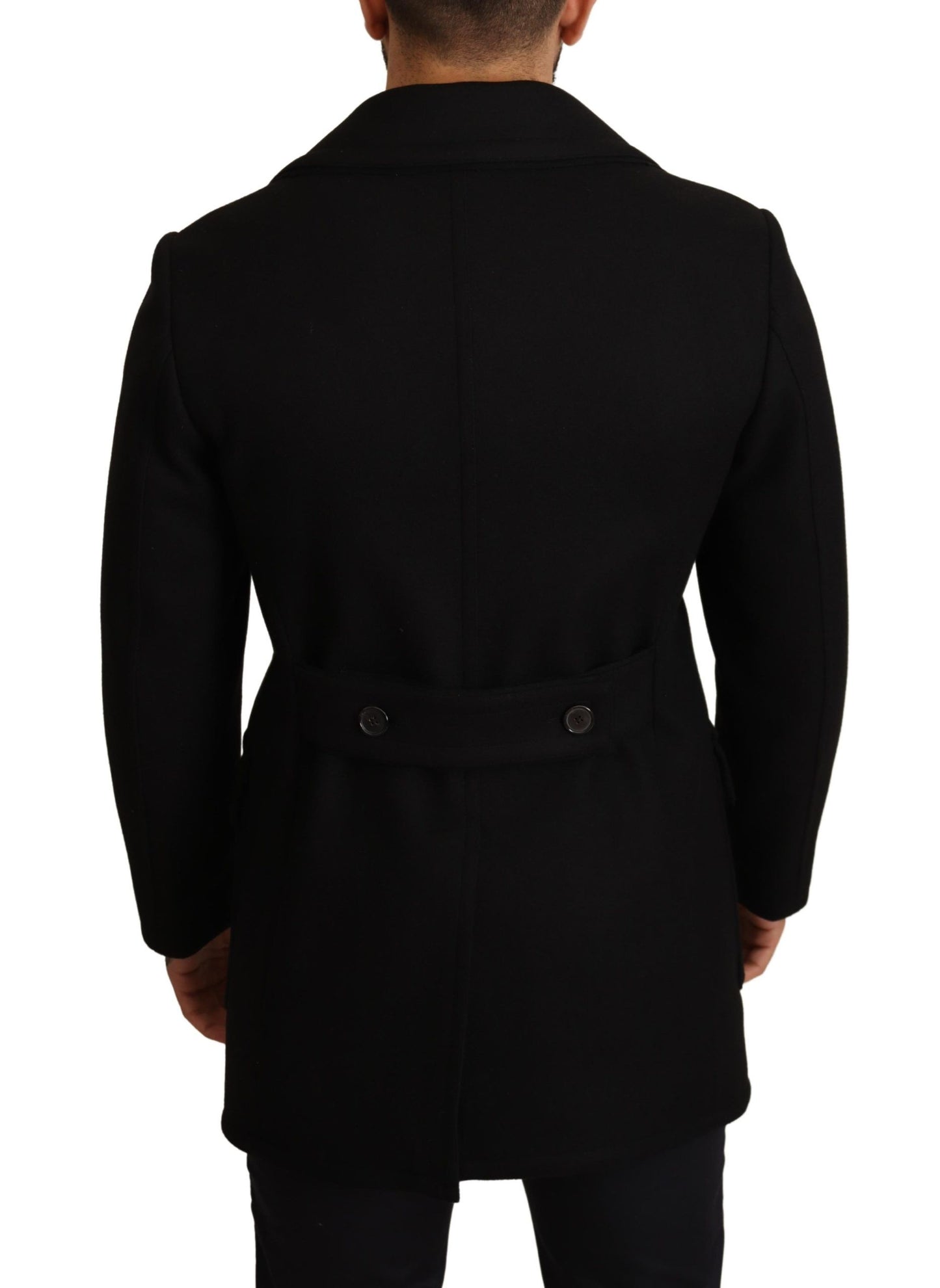 Schwarzer Wolltrench Peacoat Jacke