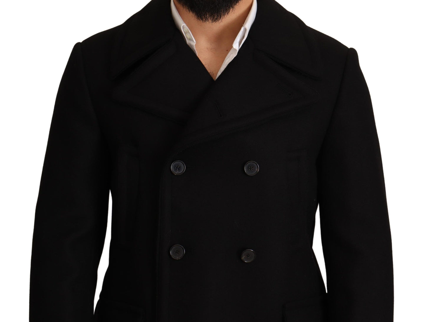 Schwarzer Wolltrench Peacoat Jacke