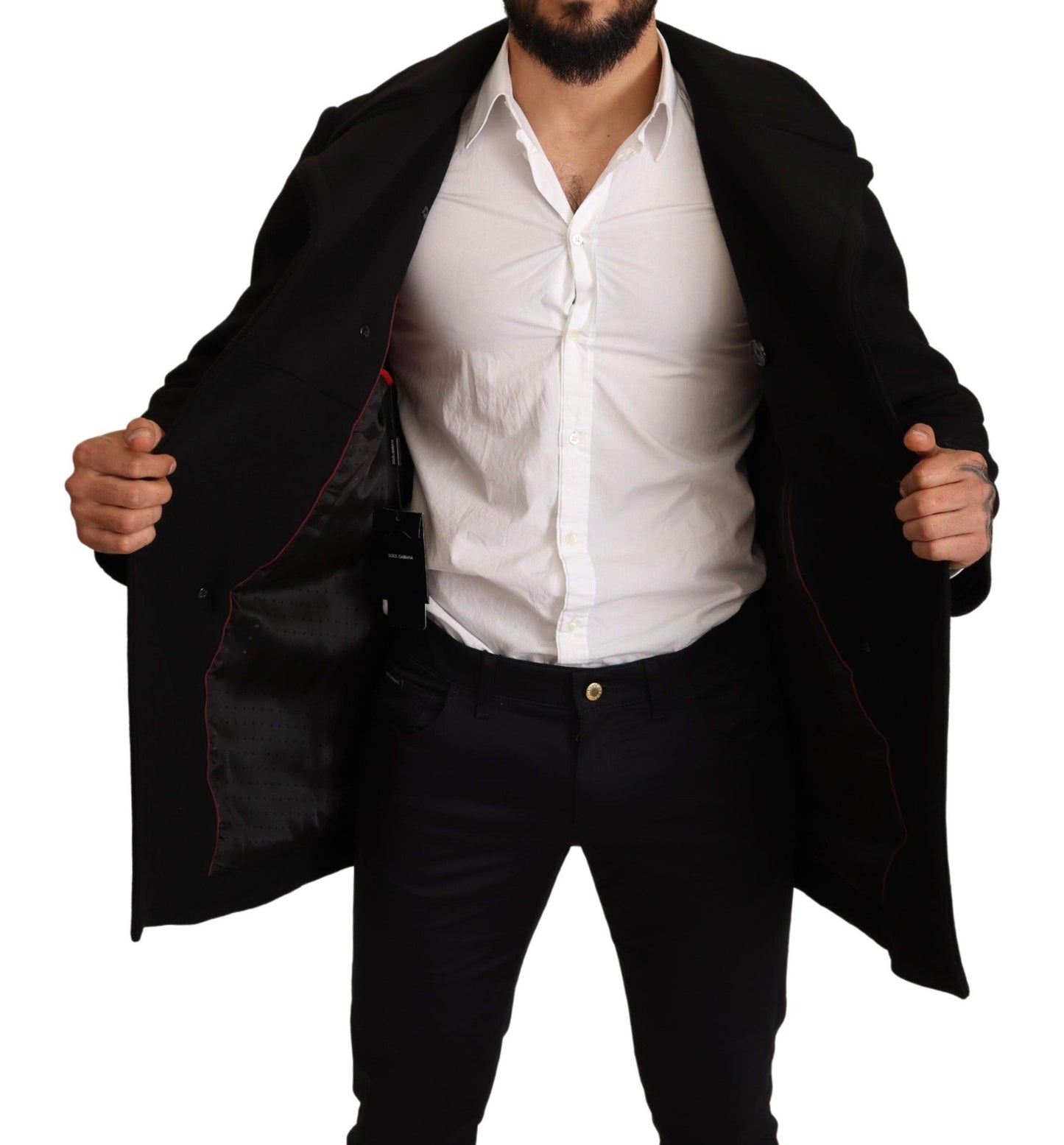 Schwarzer Wolltrench Peacoat Jacke