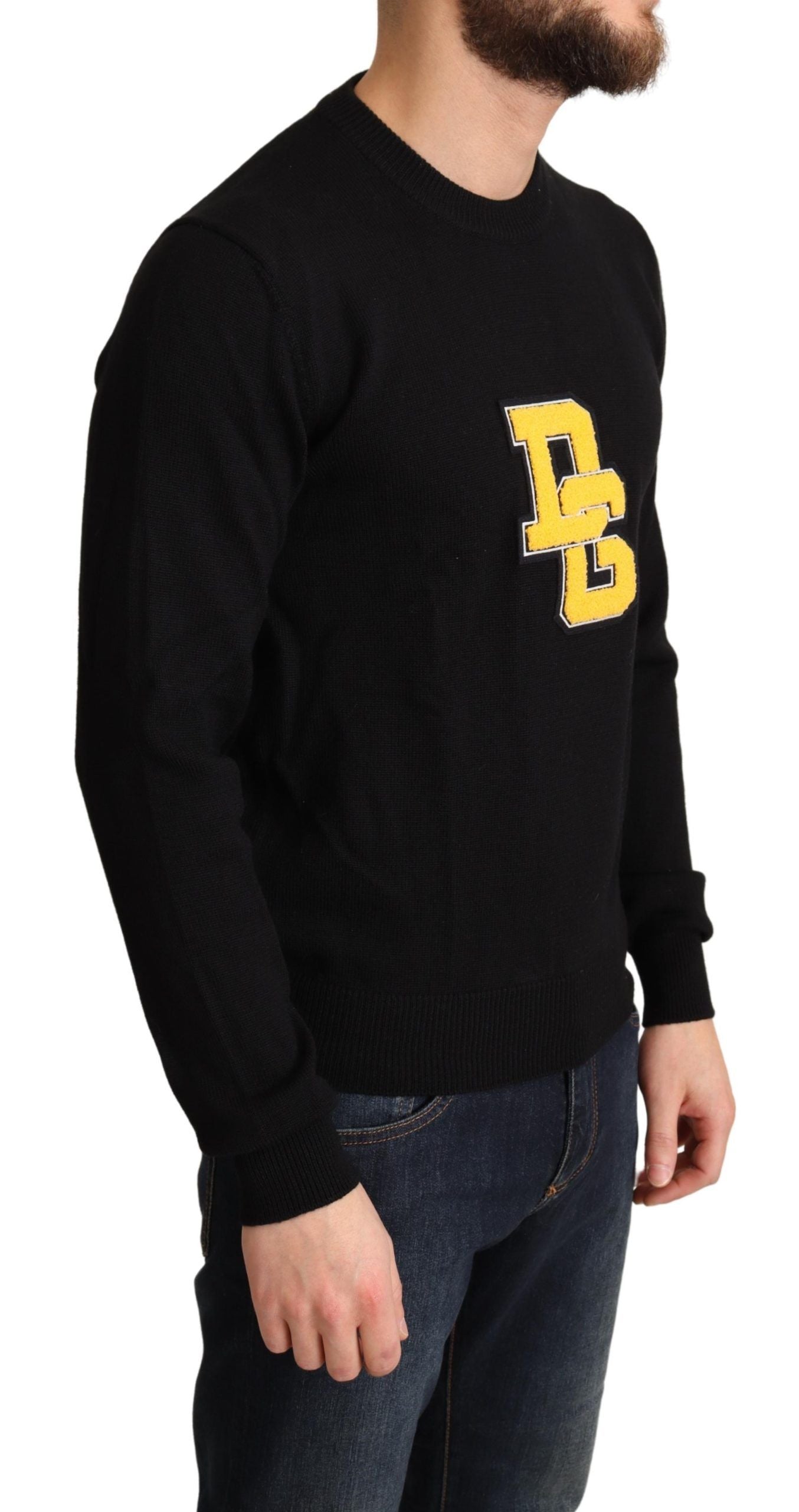 Schwarz-Gelb DG Logo Strickpullover aus Wolle