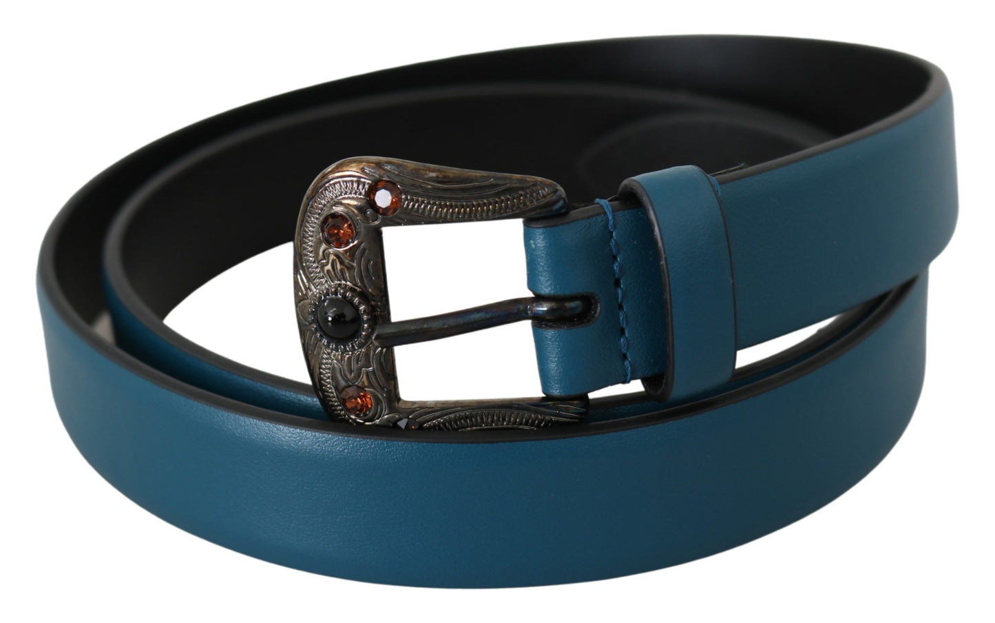 Blauer Leder Bernstein Kristall Barock Schnalle Gürtel