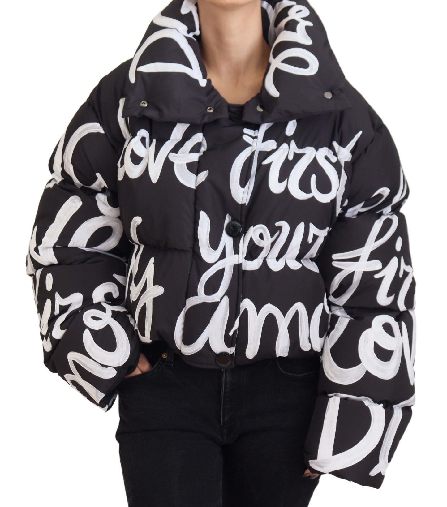 Schwarze AMORE Bedruckte Blouson-Jacke aus Polyester