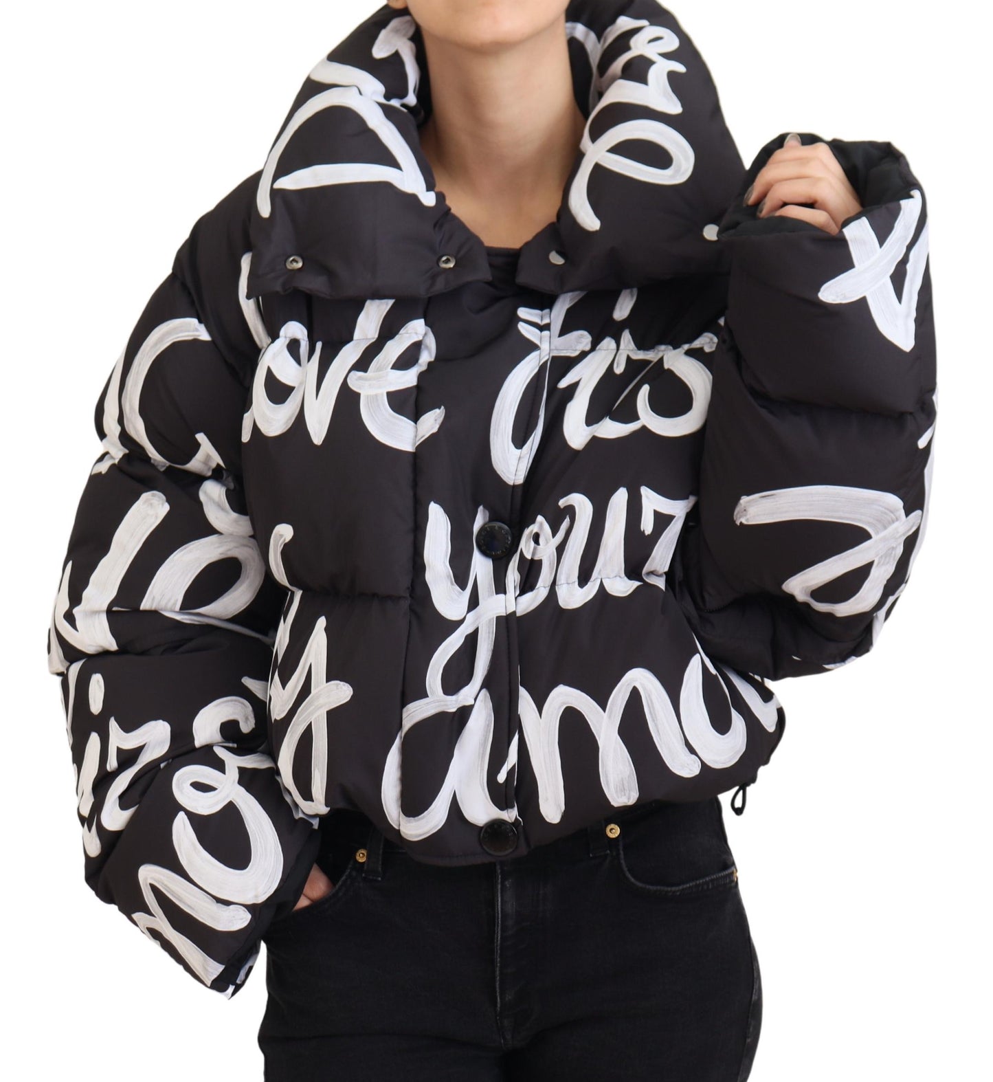 Schwarze AMORE Bedruckte Blouson-Jacke aus Polyester