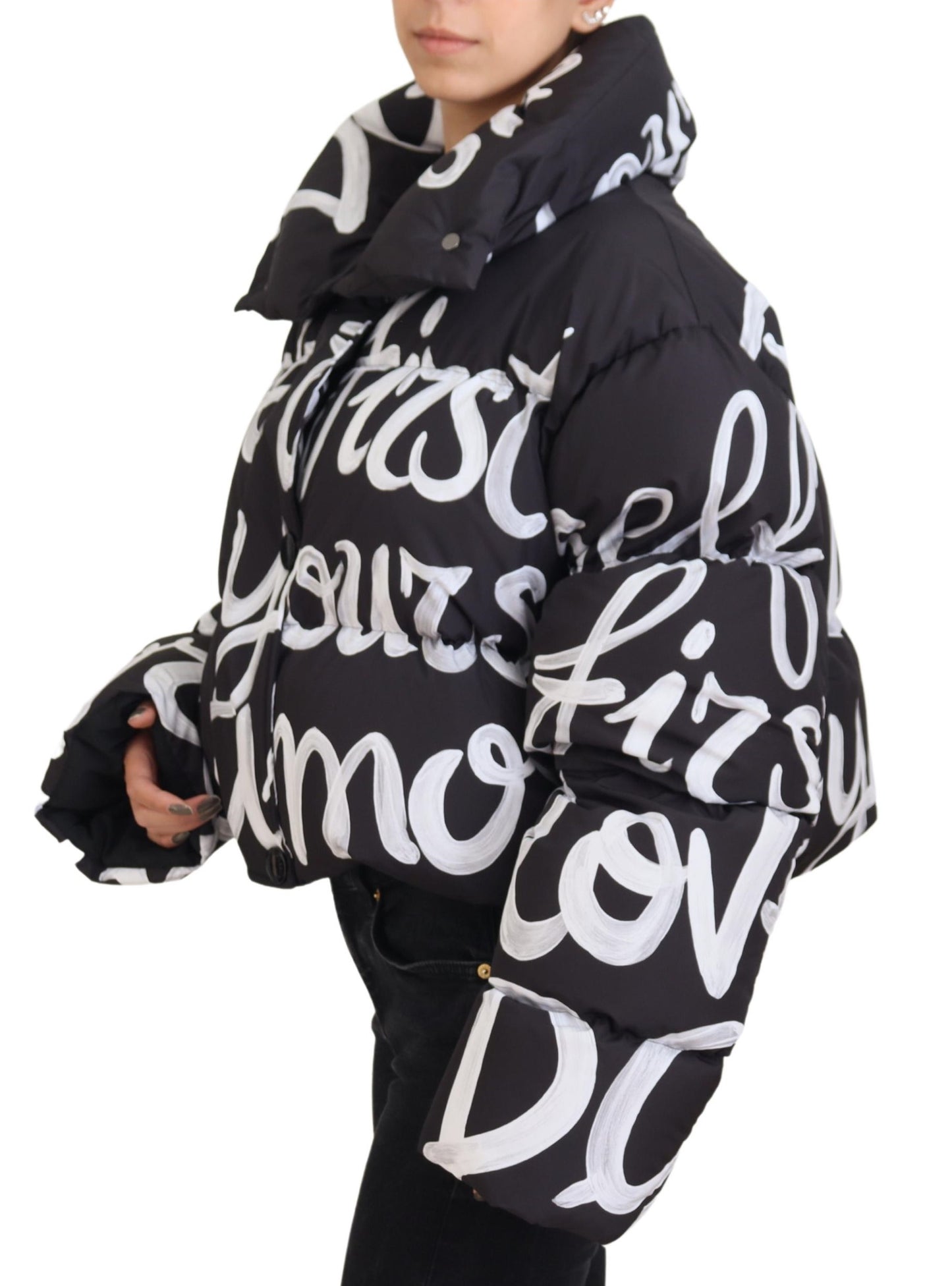 Schwarze AMORE Bedruckte Blouson-Jacke aus Polyester