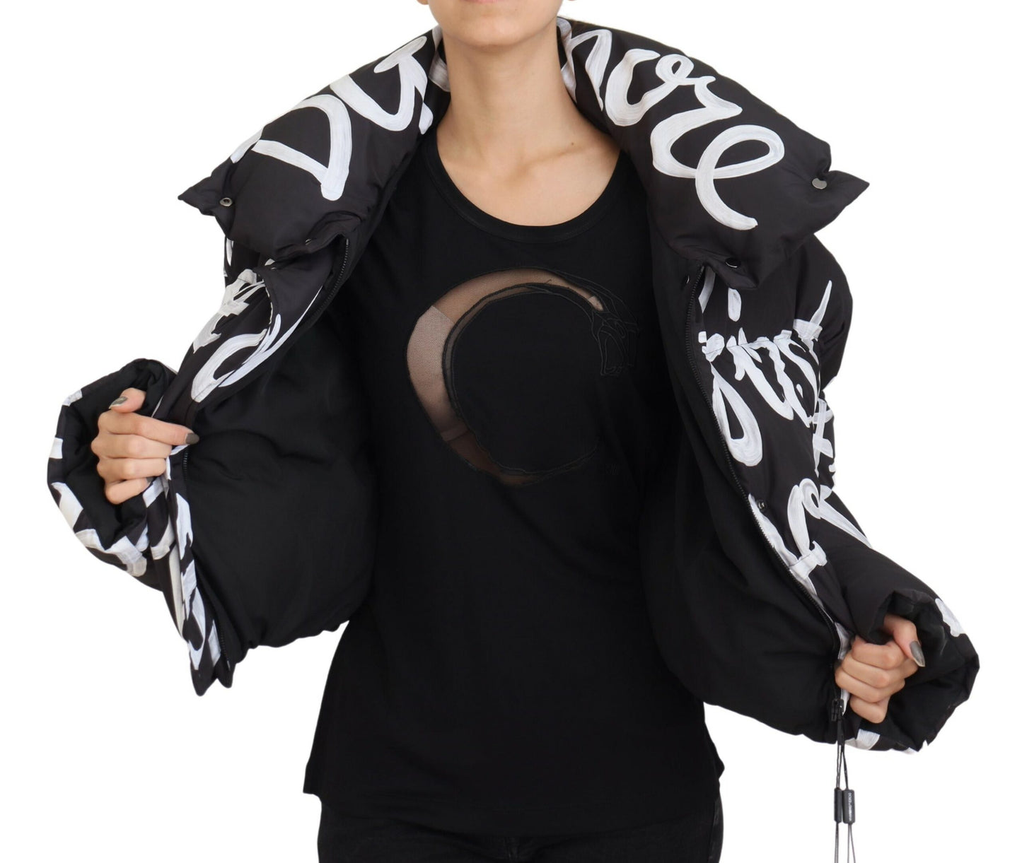 Schwarze AMORE Bedruckte Blouson-Jacke aus Polyester