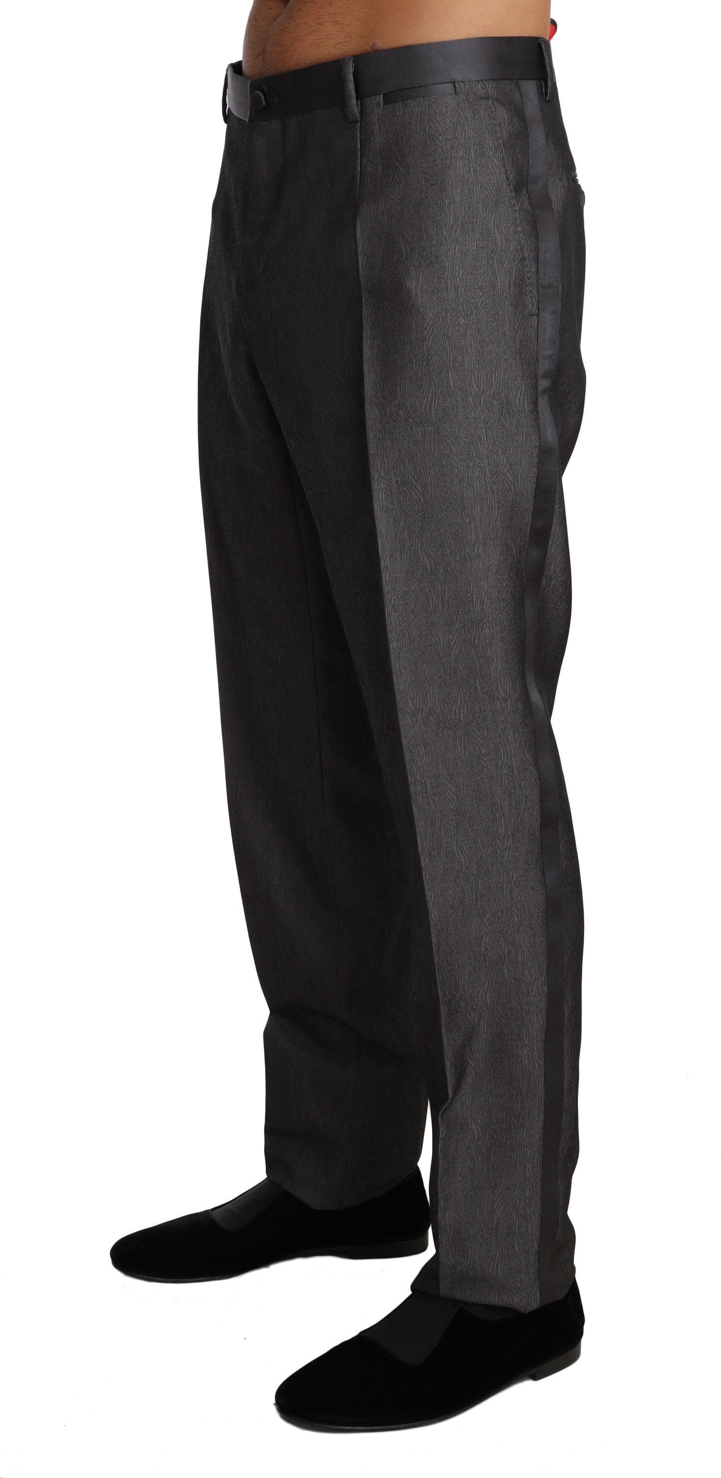 Graue gemusterte formelle Hose aus Wolle und Seide
