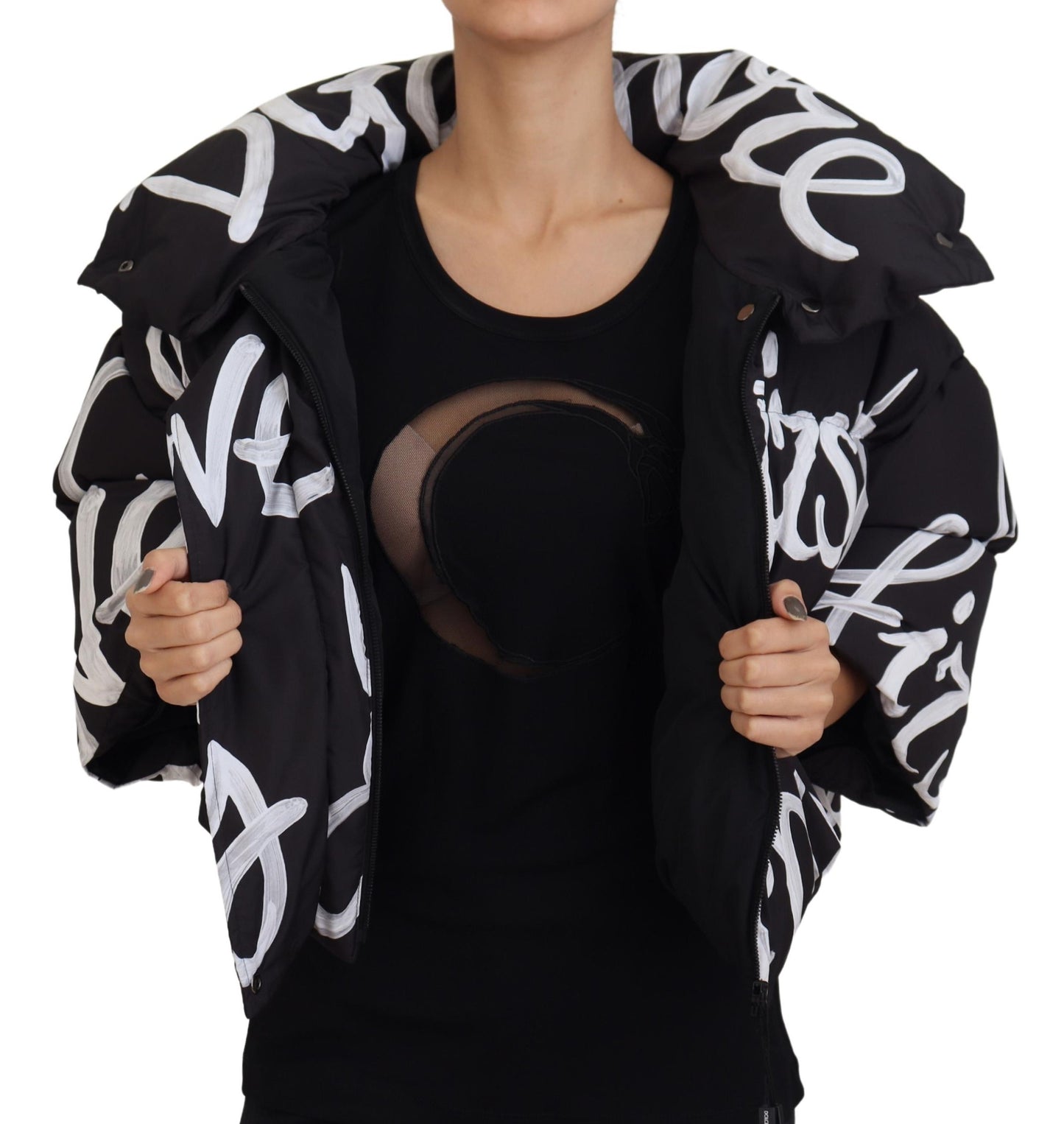 Schwarze AMORE Bedruckte Blouson-Jacke aus Polyester