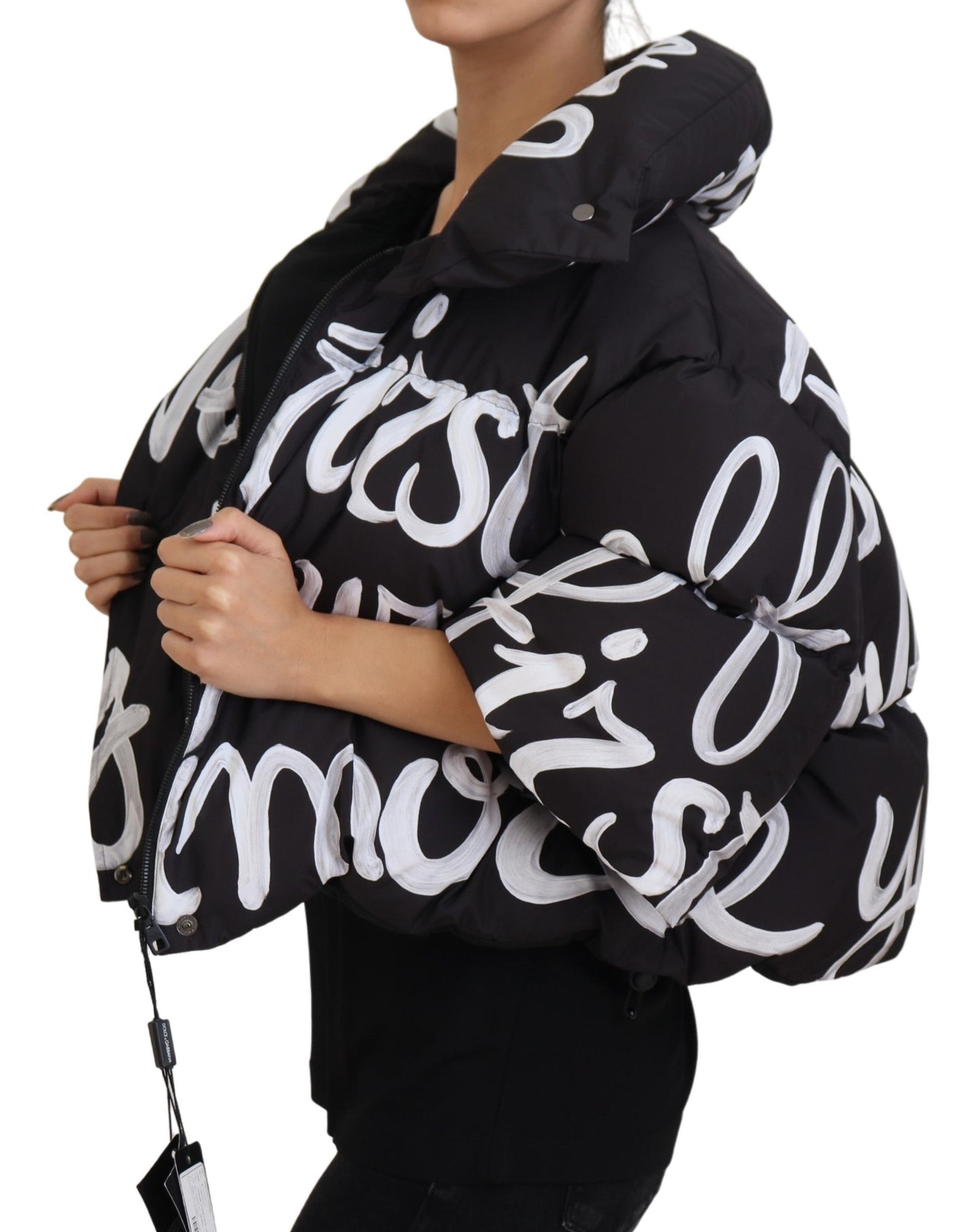 Schwarze AMORE Bedruckte Blouson-Jacke aus Polyester