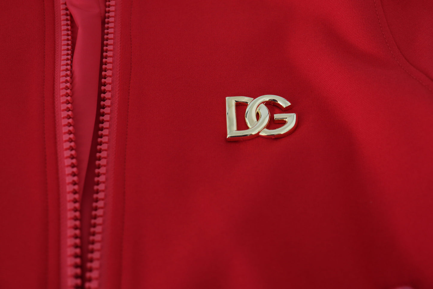 Roter Viskose-Blouson-Pullover mit durchgehendem Reißverschluss und DG-Logo