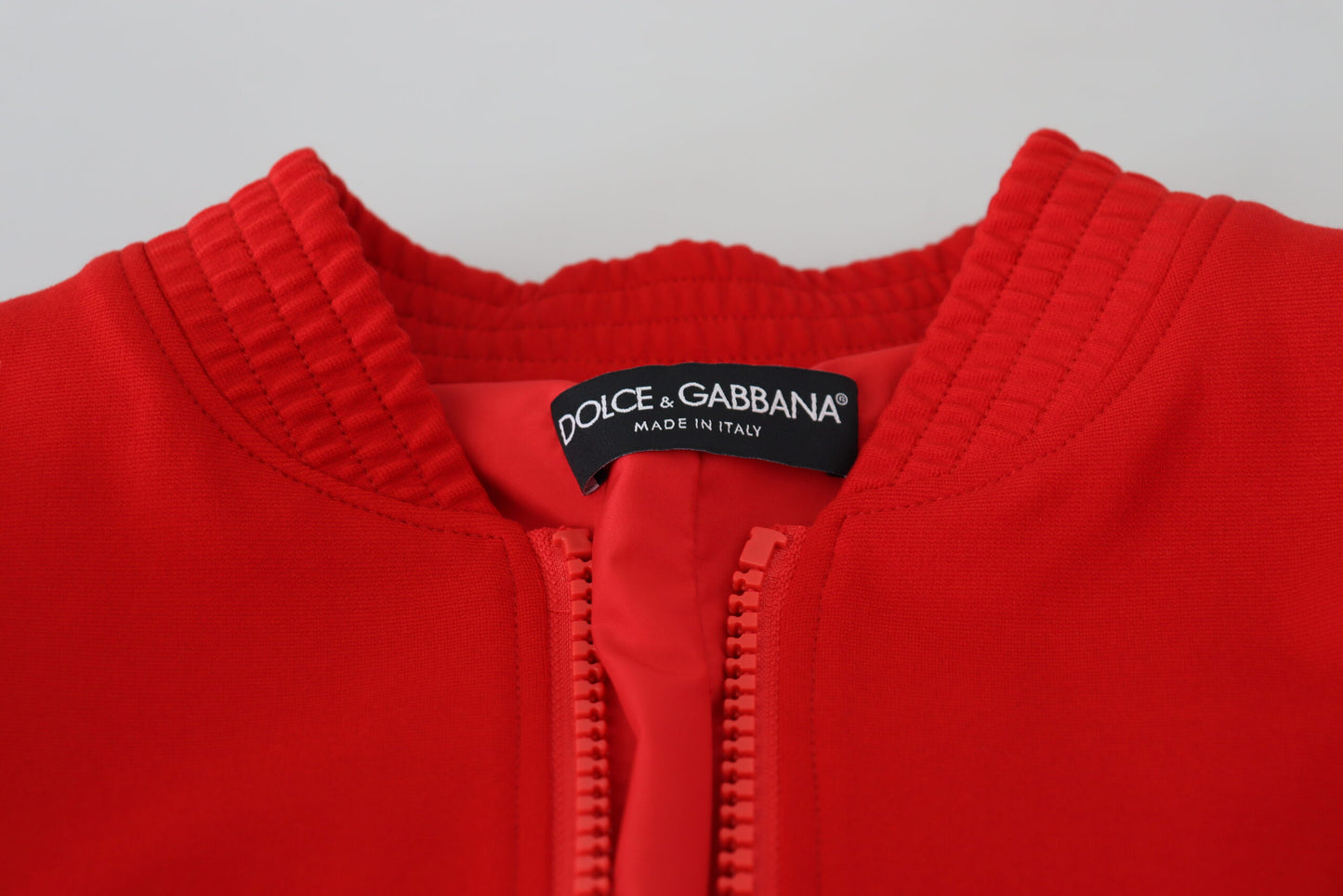 Roter Viskose-Blouson-Pullover mit durchgehendem Reißverschluss und DG-Logo