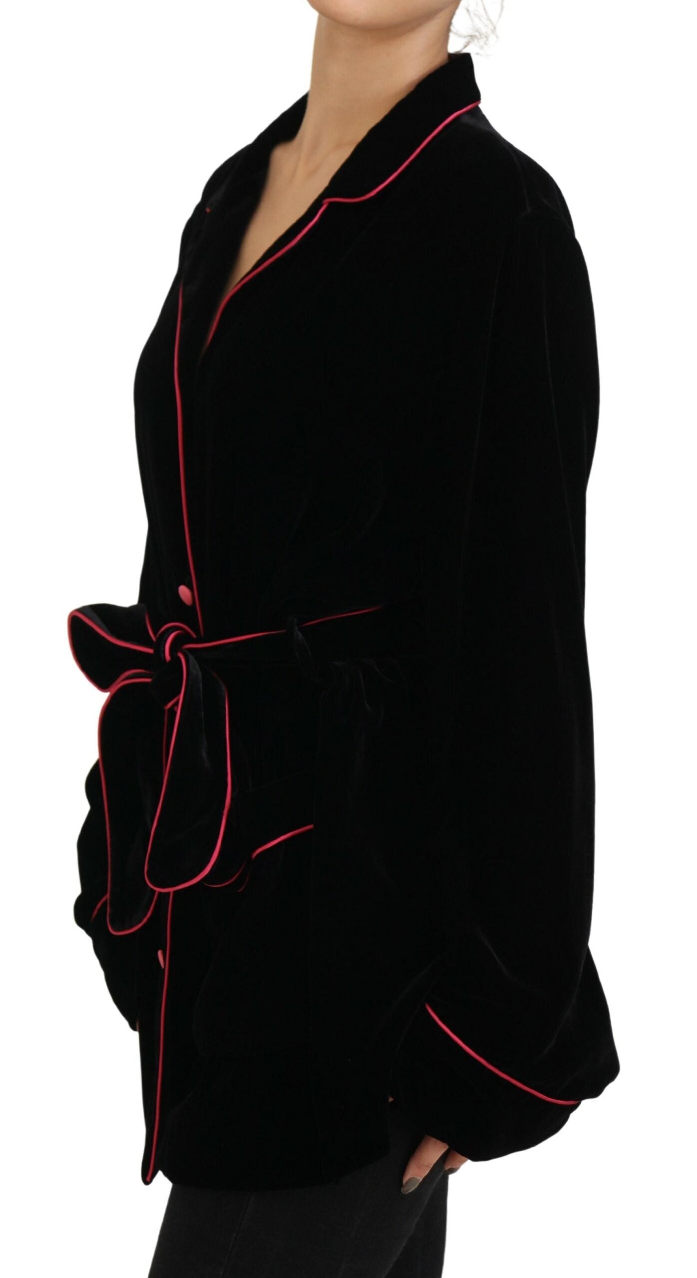 Schwarzer Blazer mit Gürtel und Knöpfen Viskosejacke
