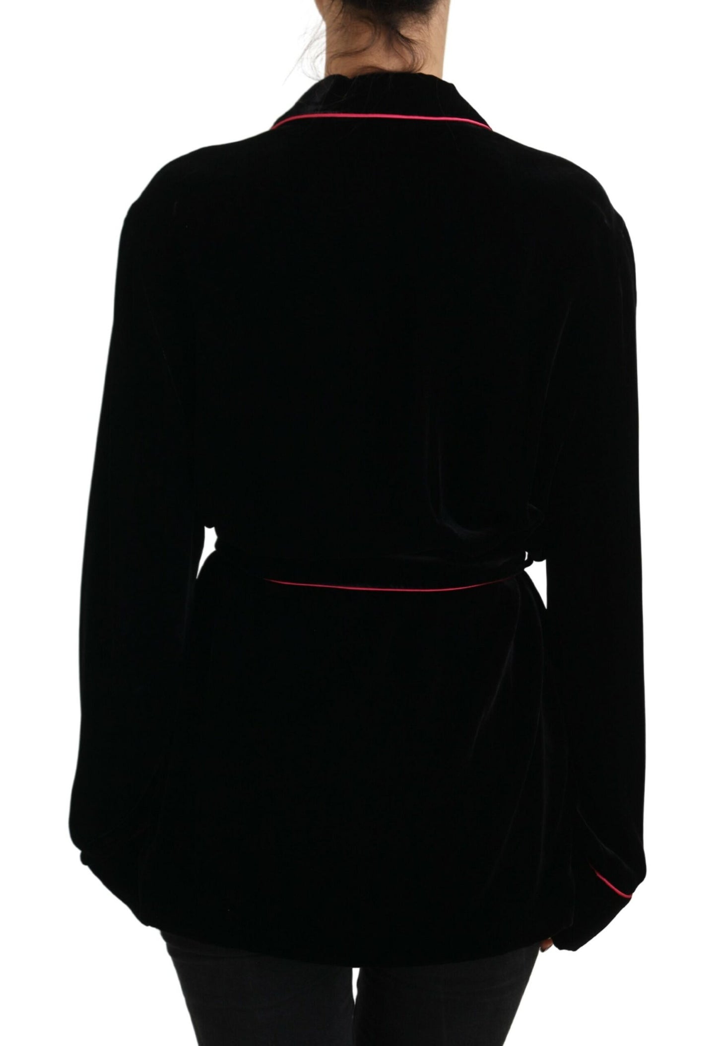 Schwarzer Blazer mit Gürtel und Knöpfen Viskosejacke