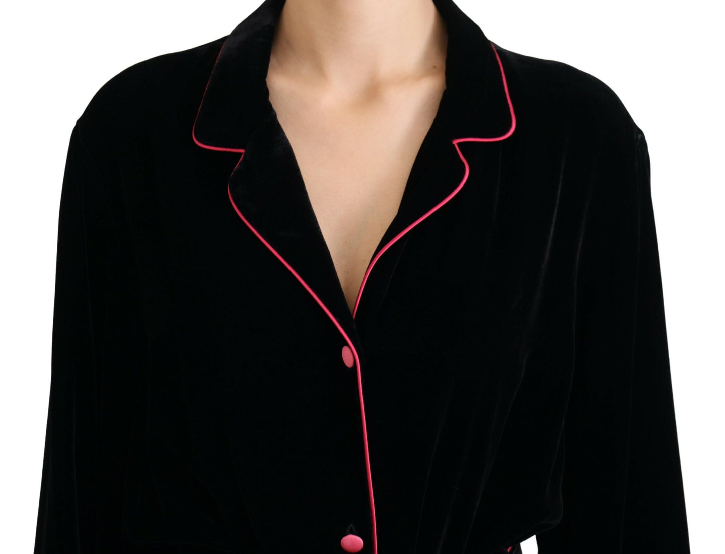 Schwarzer Blazer mit Gürtel und Knöpfen Viskosejacke