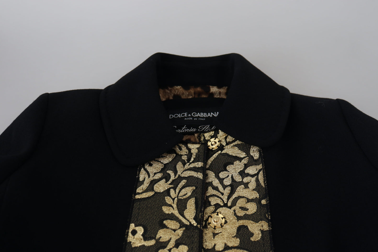 Schwarz Gold Jacquard Langer Trenchcoat Jacke