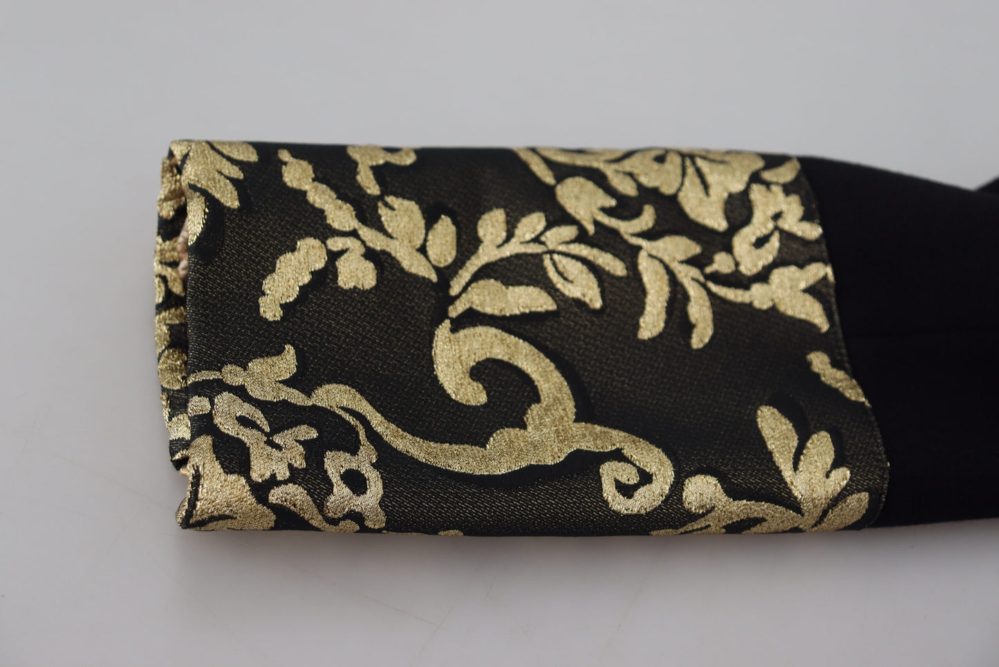 Schwarz Gold Jacquard Langer Trenchcoat Jacke