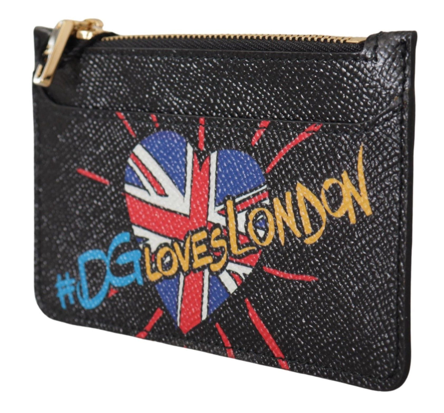 Schwarzes Leder #DGLovesLondon Frauen Kartenhalter Münzetui Brieftasche