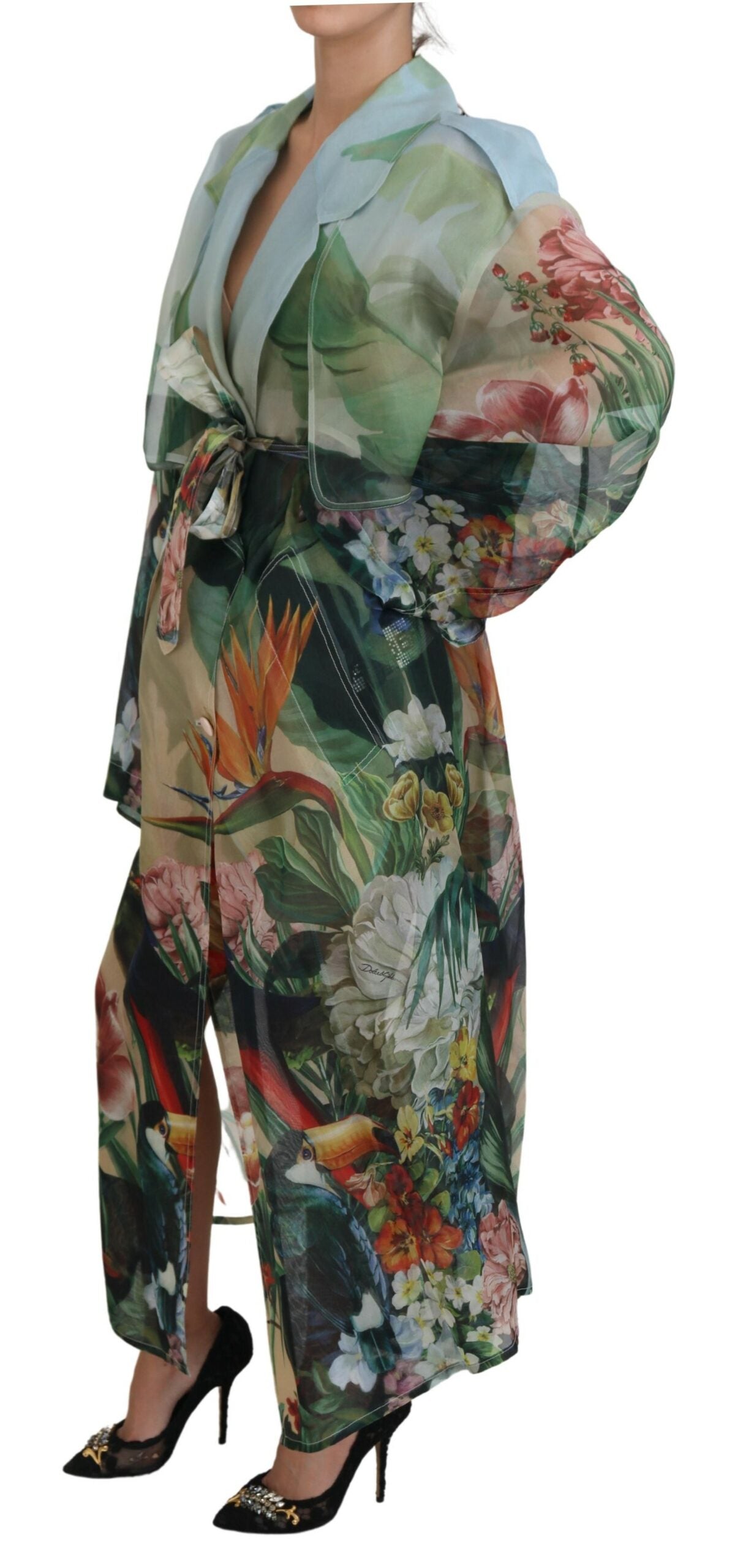 Multicolor Wald Seide Trenchcoat Jacke