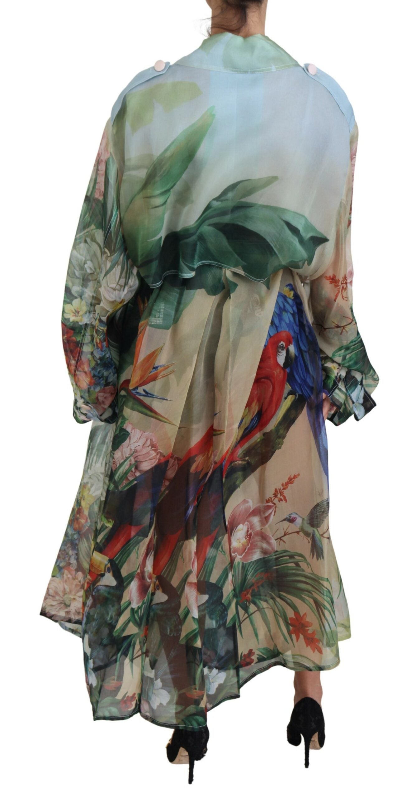 Multicolor Wald Seide Trenchcoat Jacke