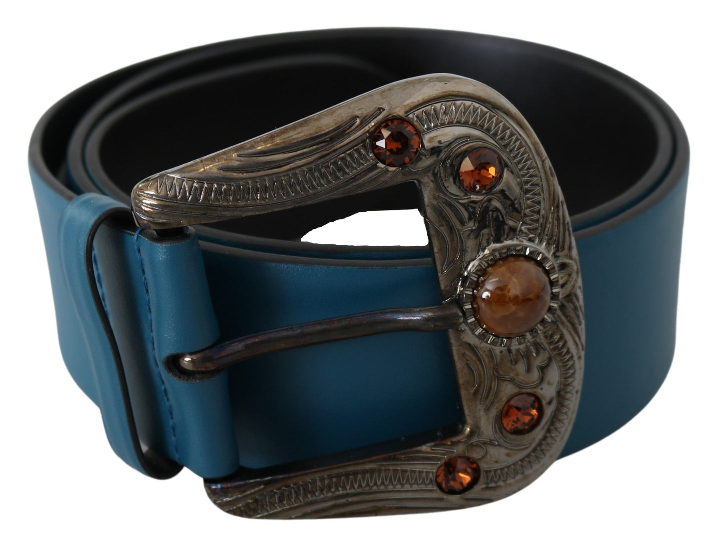 Blaues Leder Orange Kristall Barock Schnalle Gürtel
