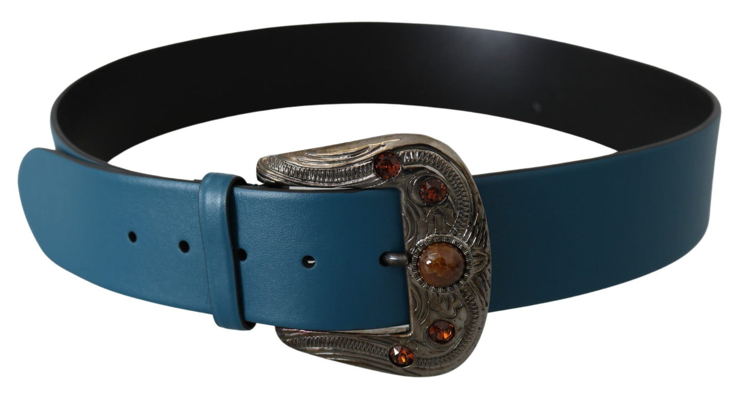 Blaues Leder Orange Kristall Barock Schnalle Gürtel