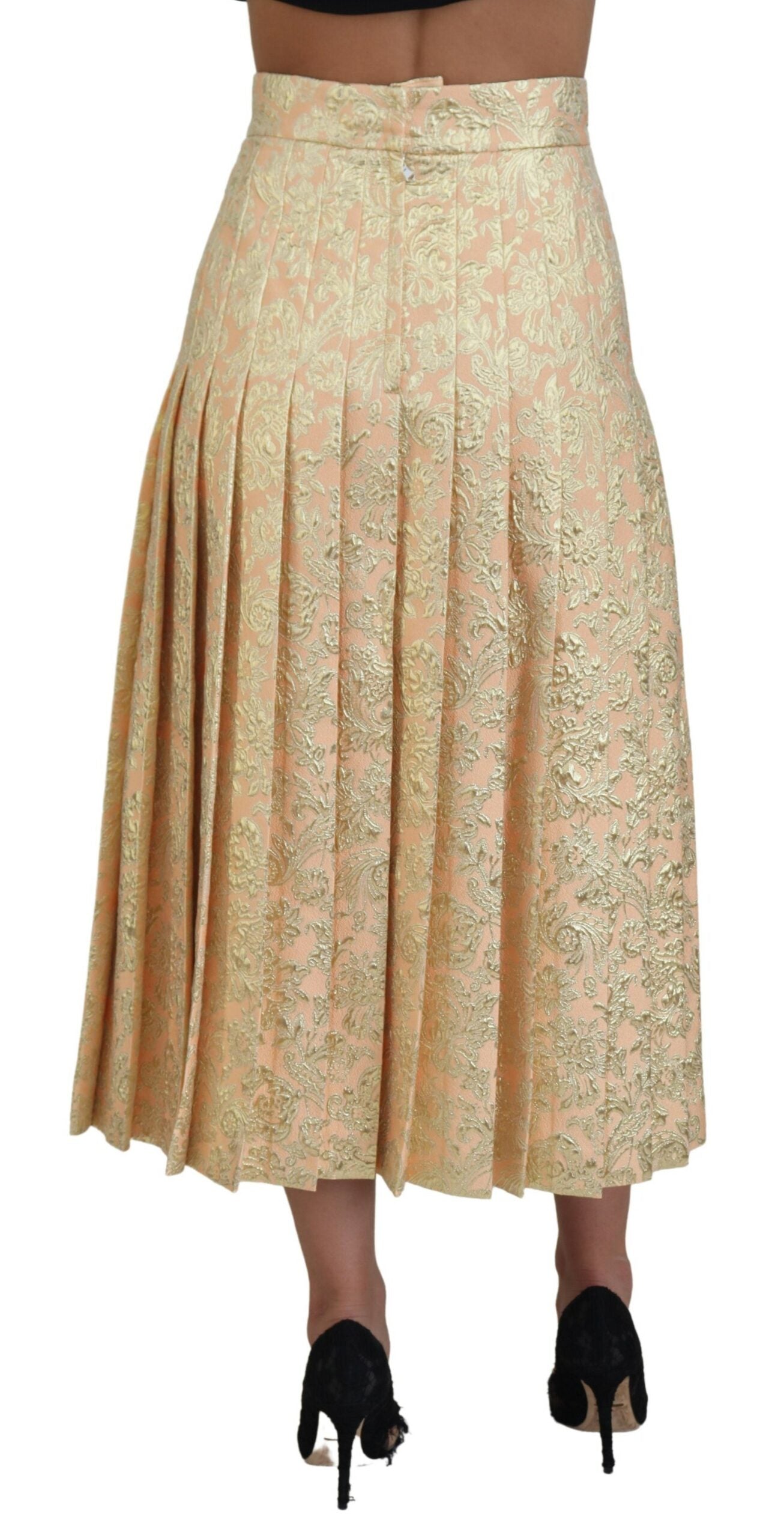 Beigefarbener Plissee-Midirock aus Blumenjacquard