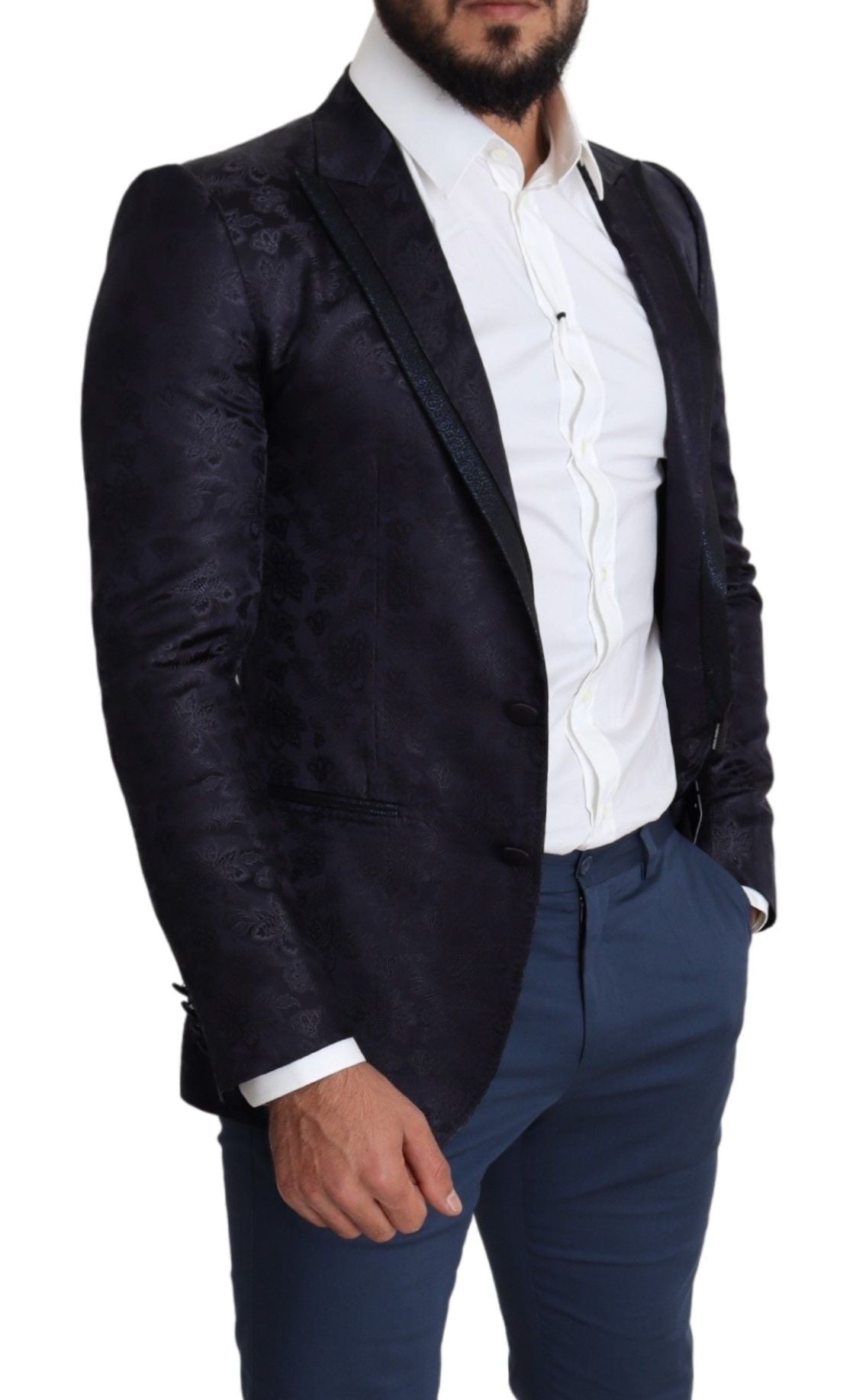 Blauer Jacquard-Mantel aus Seide mit Blumenmuster MARTINI Blazer