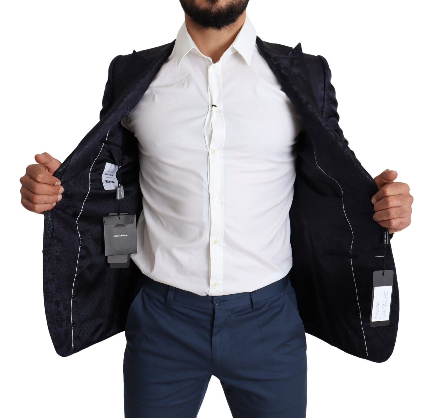 Blauer Jacquard-Mantel aus Seide mit Blumenmuster MARTINI Blazer