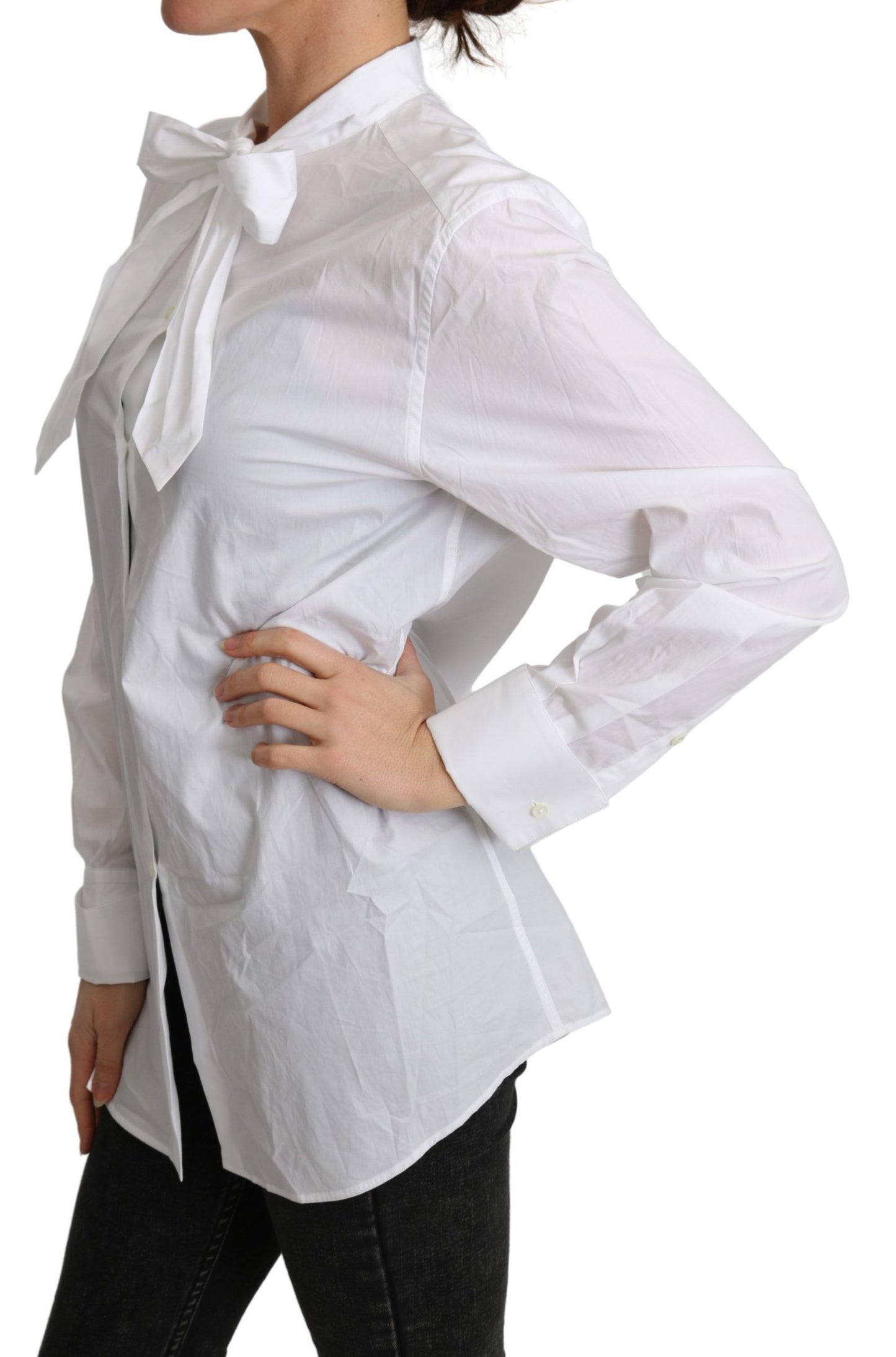 Baumwolle Weiß Schal Hals Shirt Bluse Top