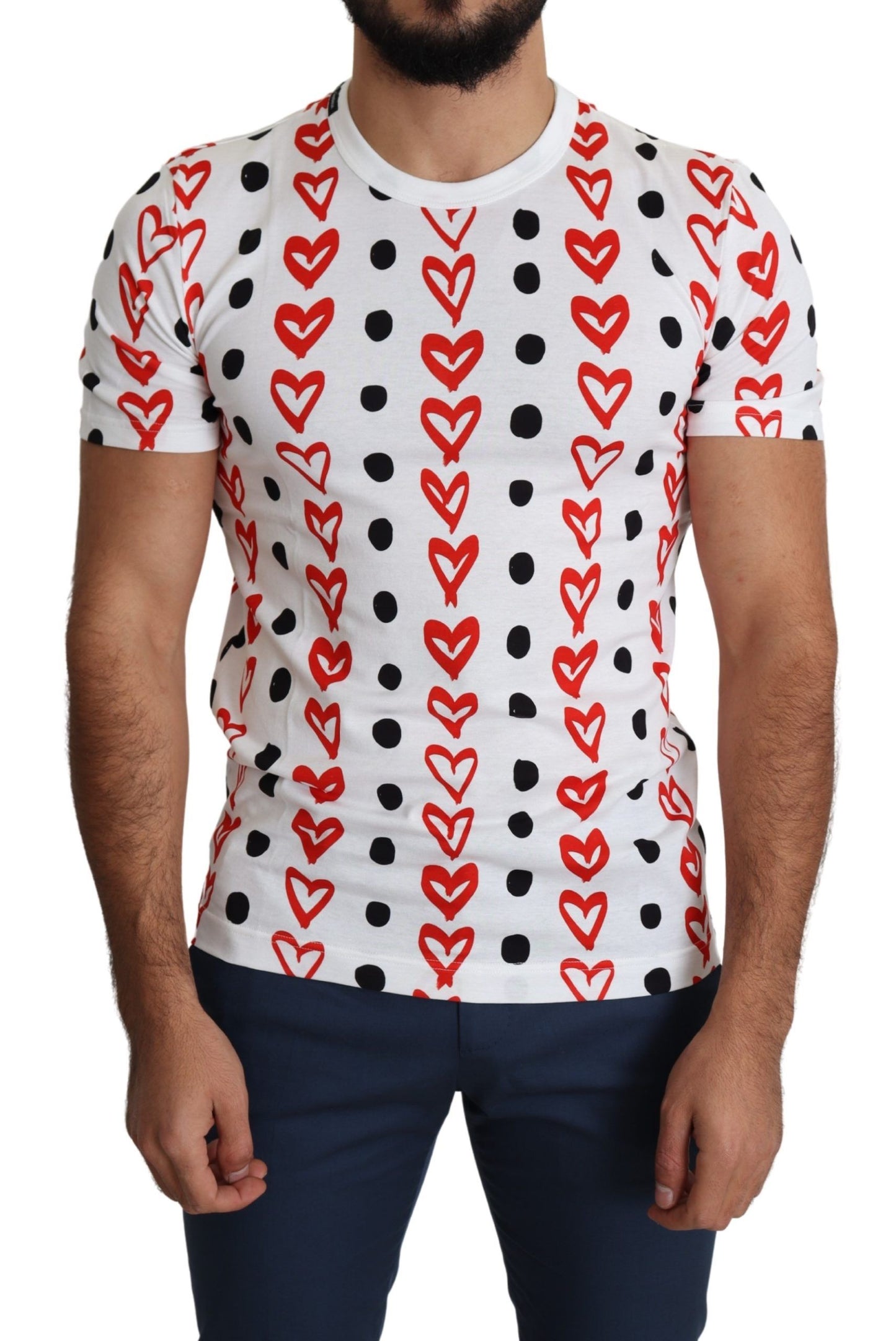 Weißes Herzen Print Baumwolle Männer Top T-Shirt