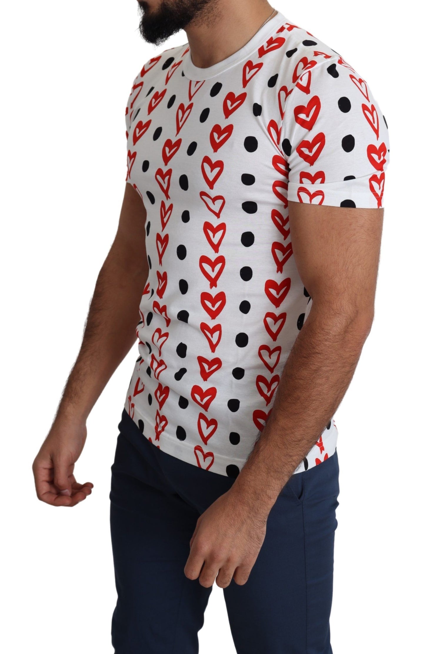 Weißes Herzen Print Baumwolle Männer Top T-Shirt