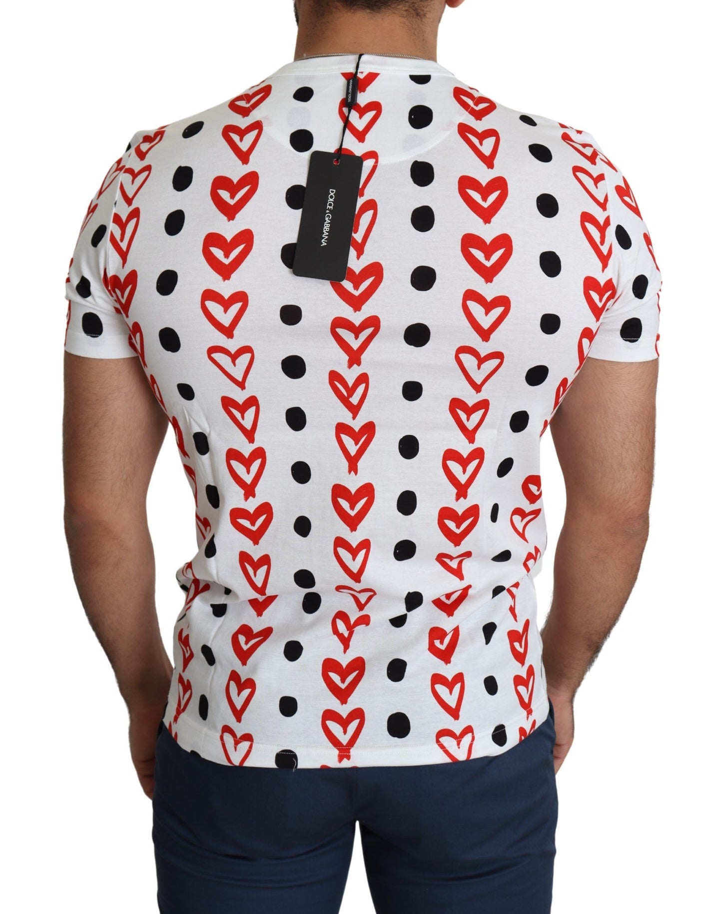 Weißes Herzen Print Baumwolle Männer Top T-Shirt