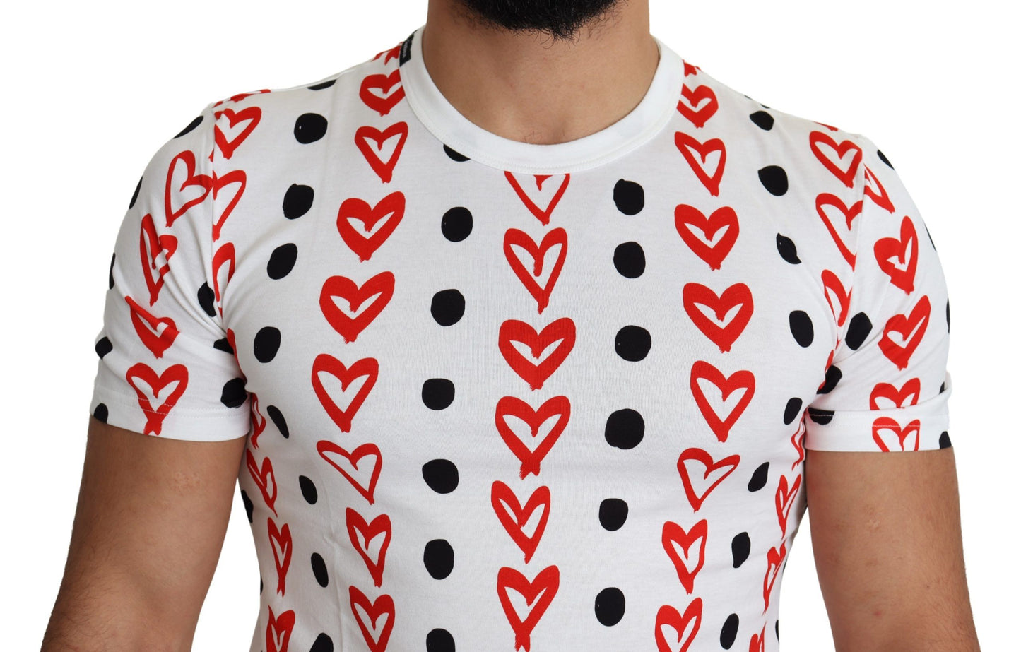 Weißes Herzen Print Baumwolle Männer Top T-Shirt