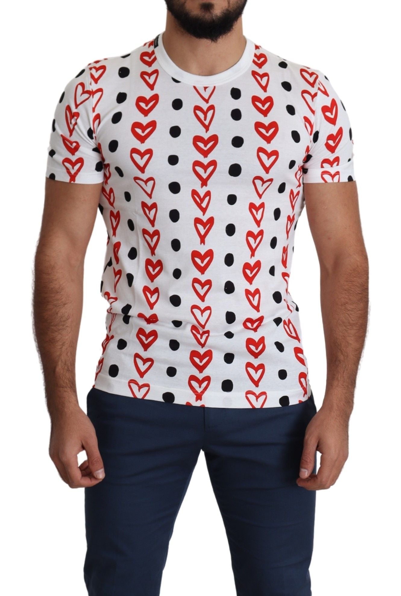Weißes Herzen Print Baumwolle Männer Top T-Shirt